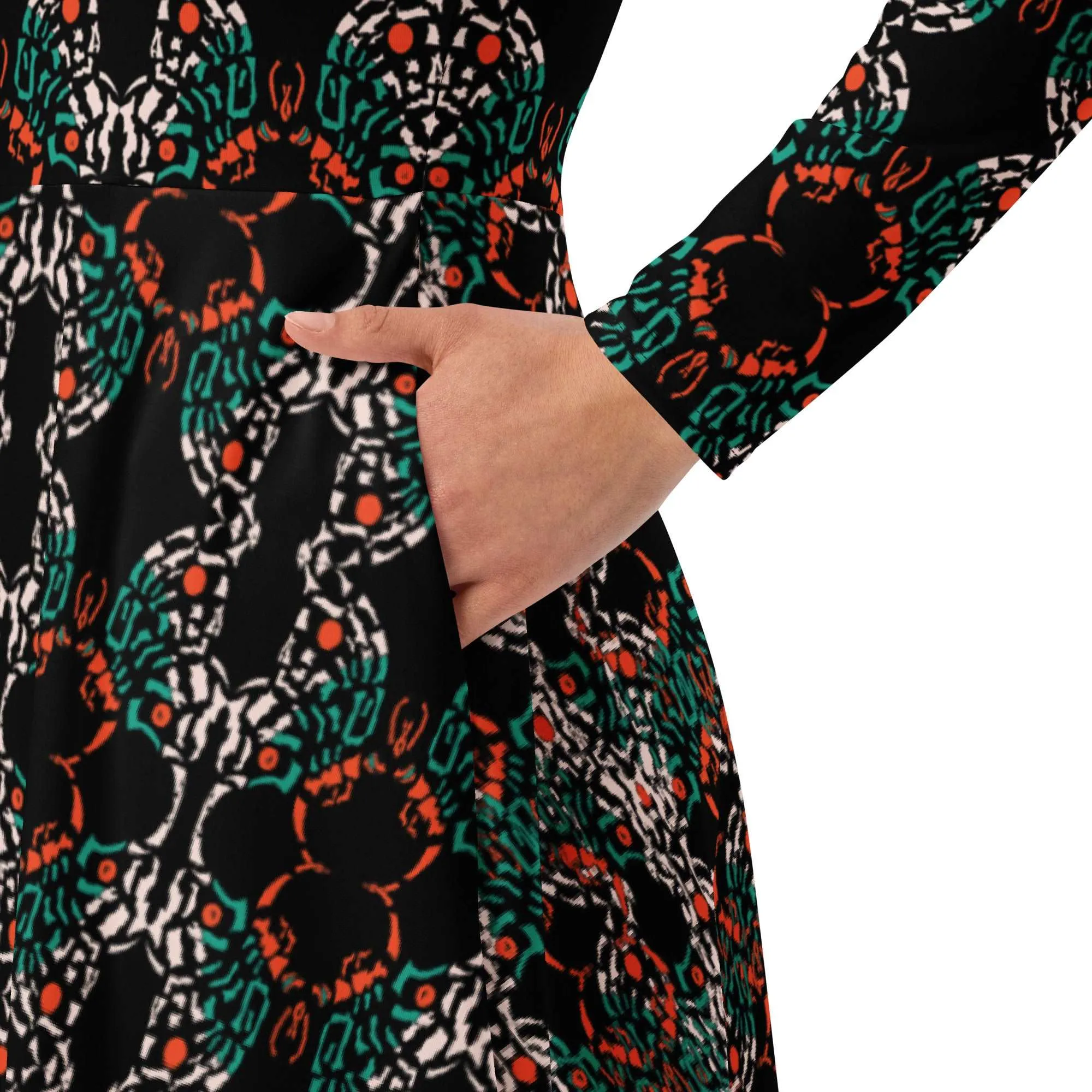 Abstract Art Dress, All-Over Print Long Sleeve Butterfly Midi Dress