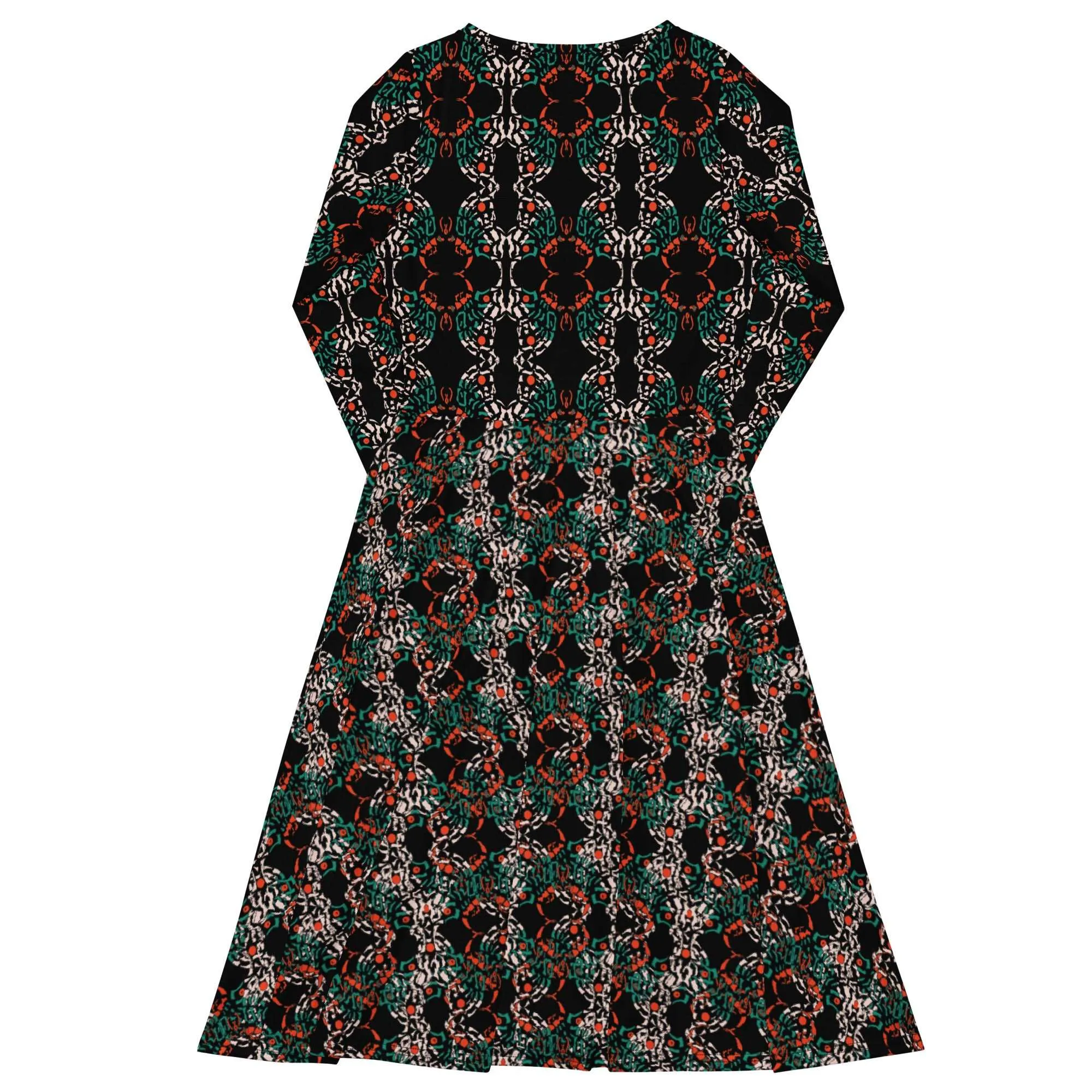 Abstract Art Dress, All-Over Print Long Sleeve Butterfly Midi Dress