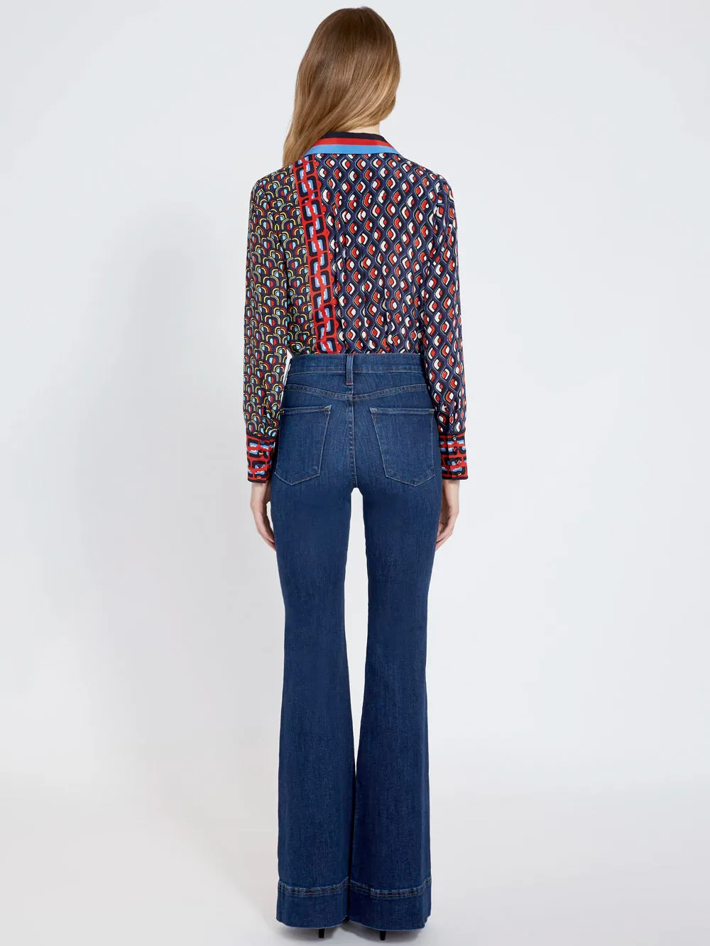 Alice   Olivia - Willa Large Collar Placket Top in Mod Moon Multi