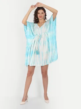 Arctic Blue Tie Dye Kaftan Dress with waist Tie Up