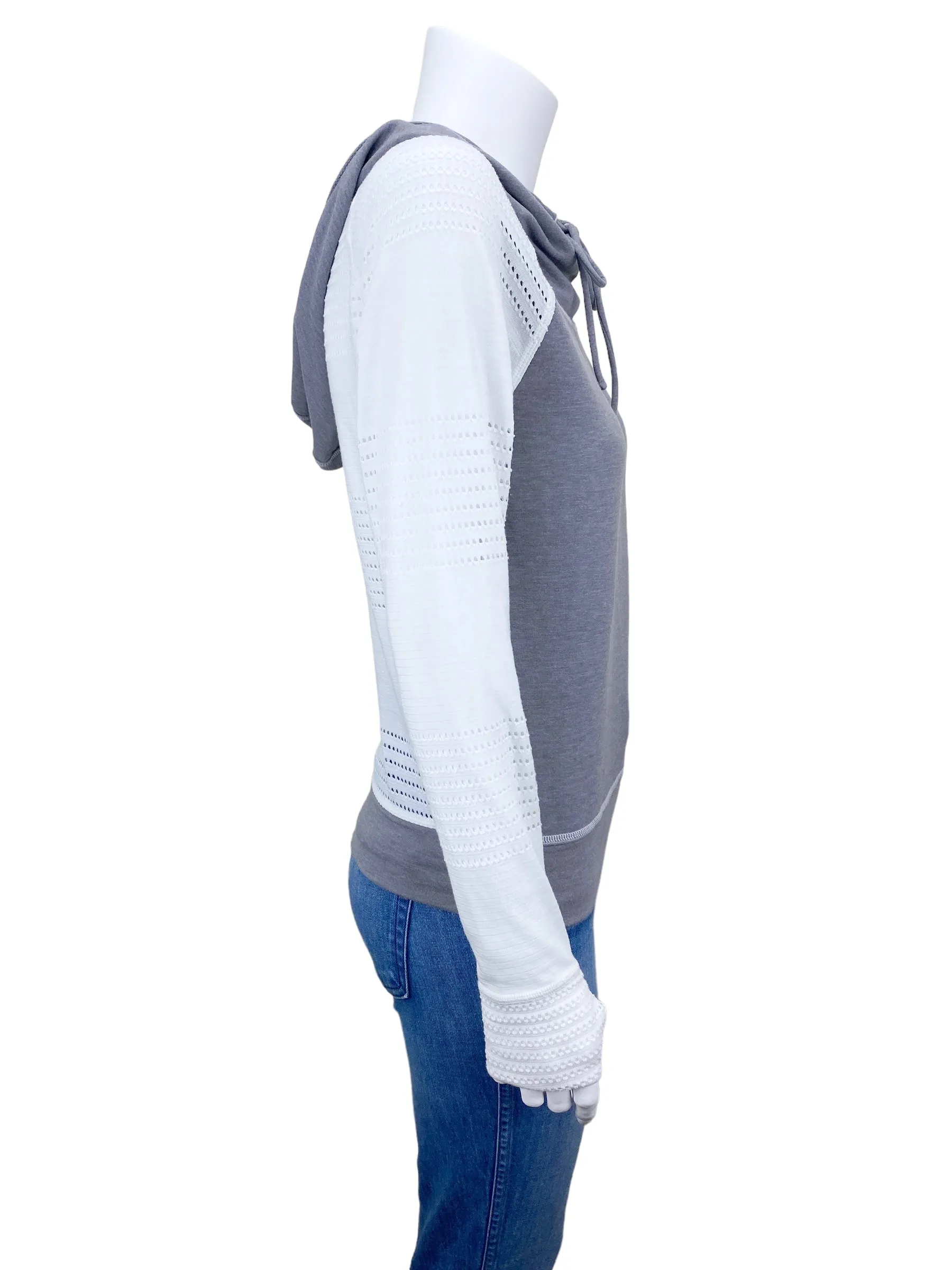 Athleta Women's Lace Trim Hooded Pullover Hoodie Taupe White Size XS