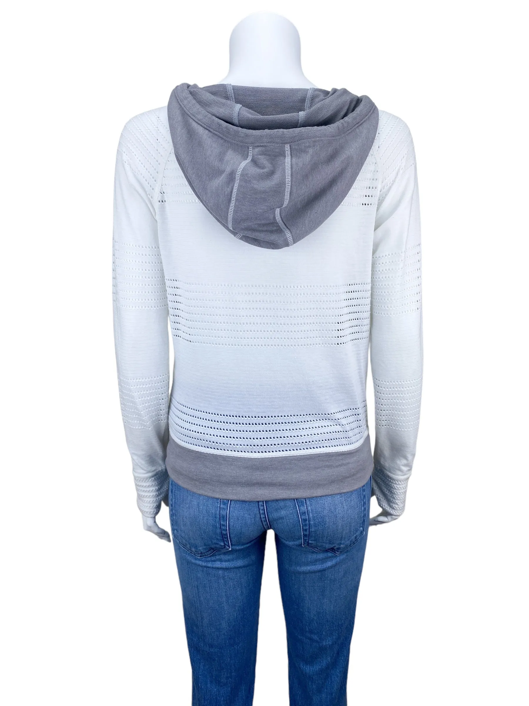 Athleta Women's Lace Trim Hooded Pullover Hoodie Taupe White Size XS