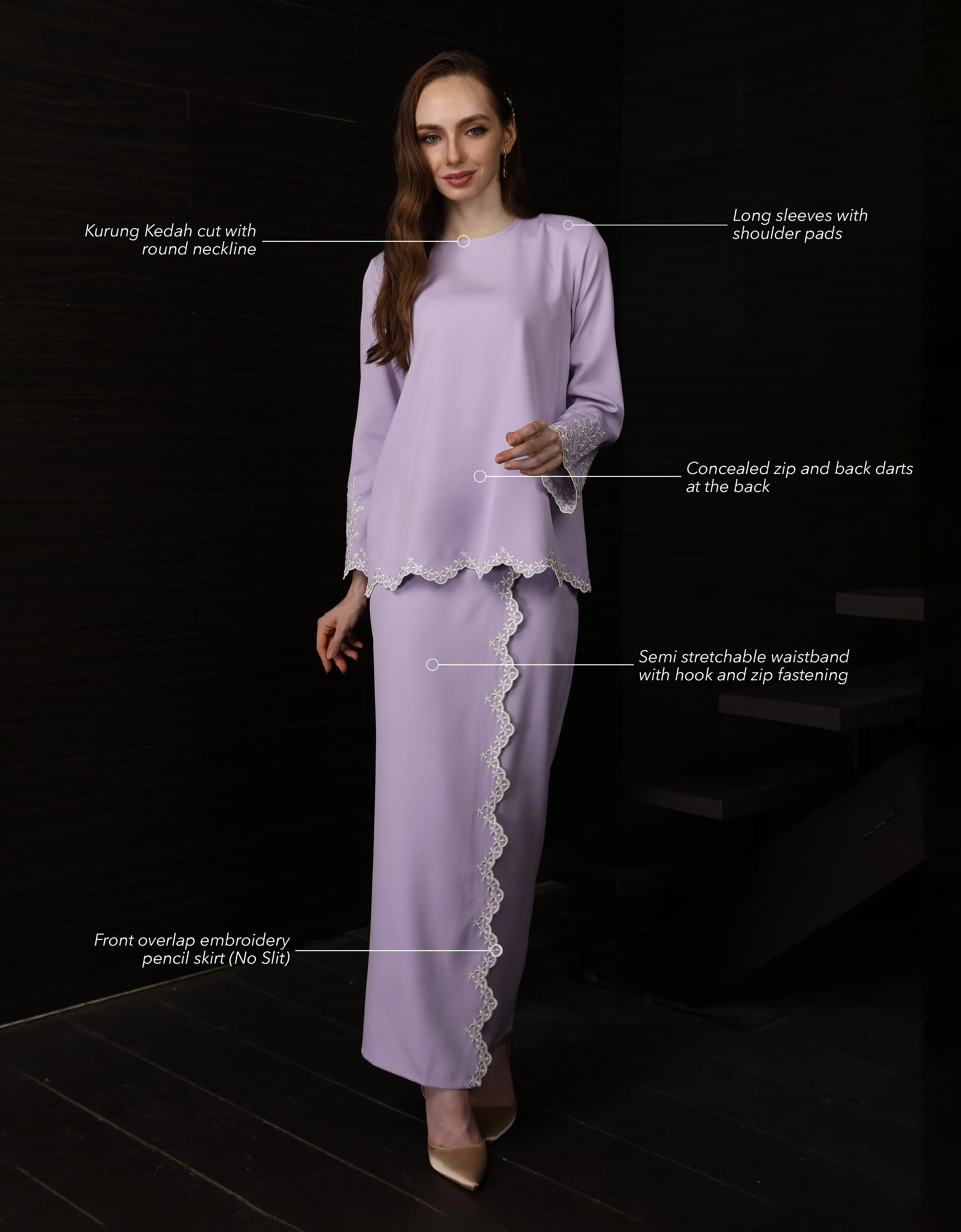 BAJU KURUNG KEDAH ABELIA (LILAC)