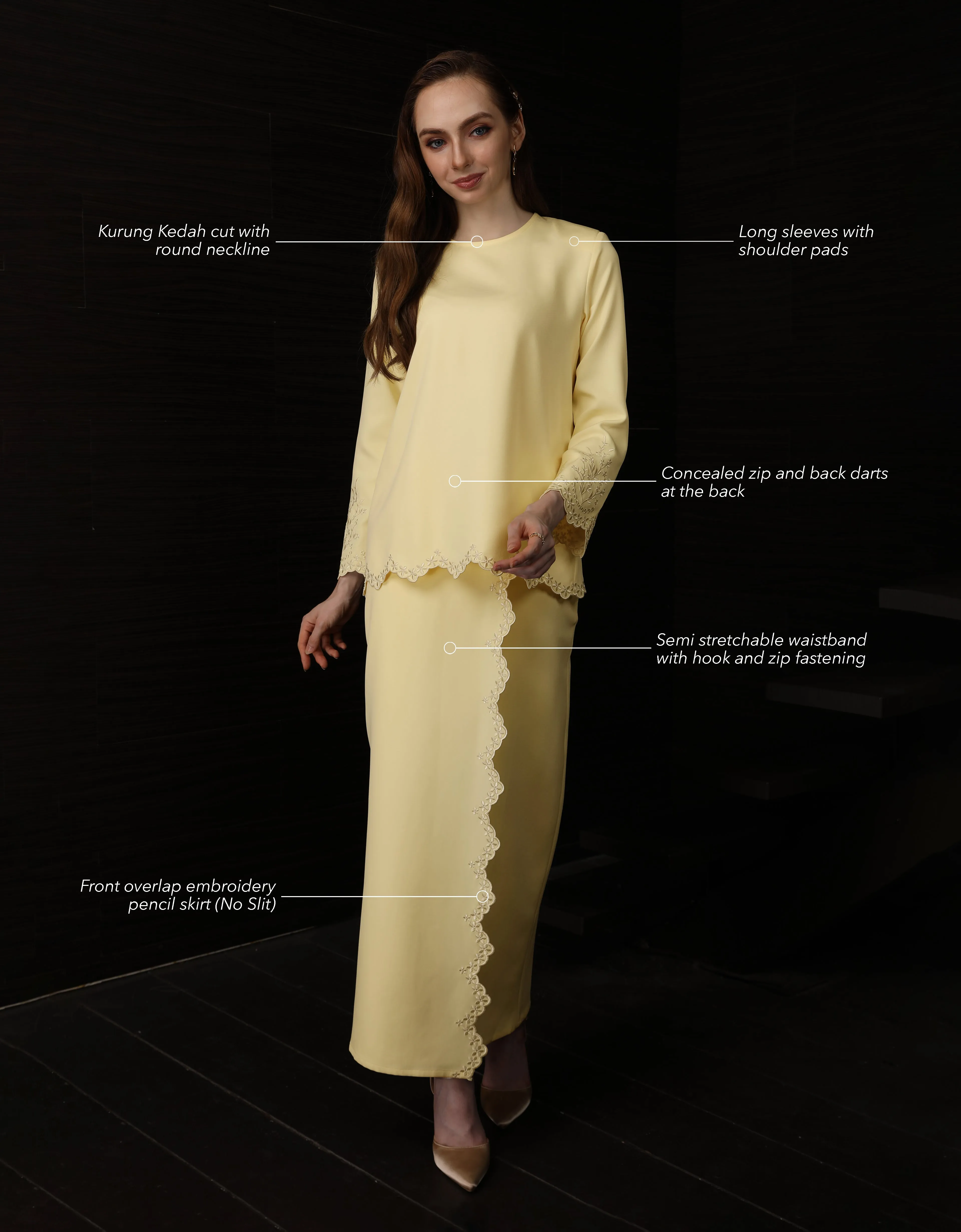 BAJU KURUNG KEDAH ABELIA (YELLOW)