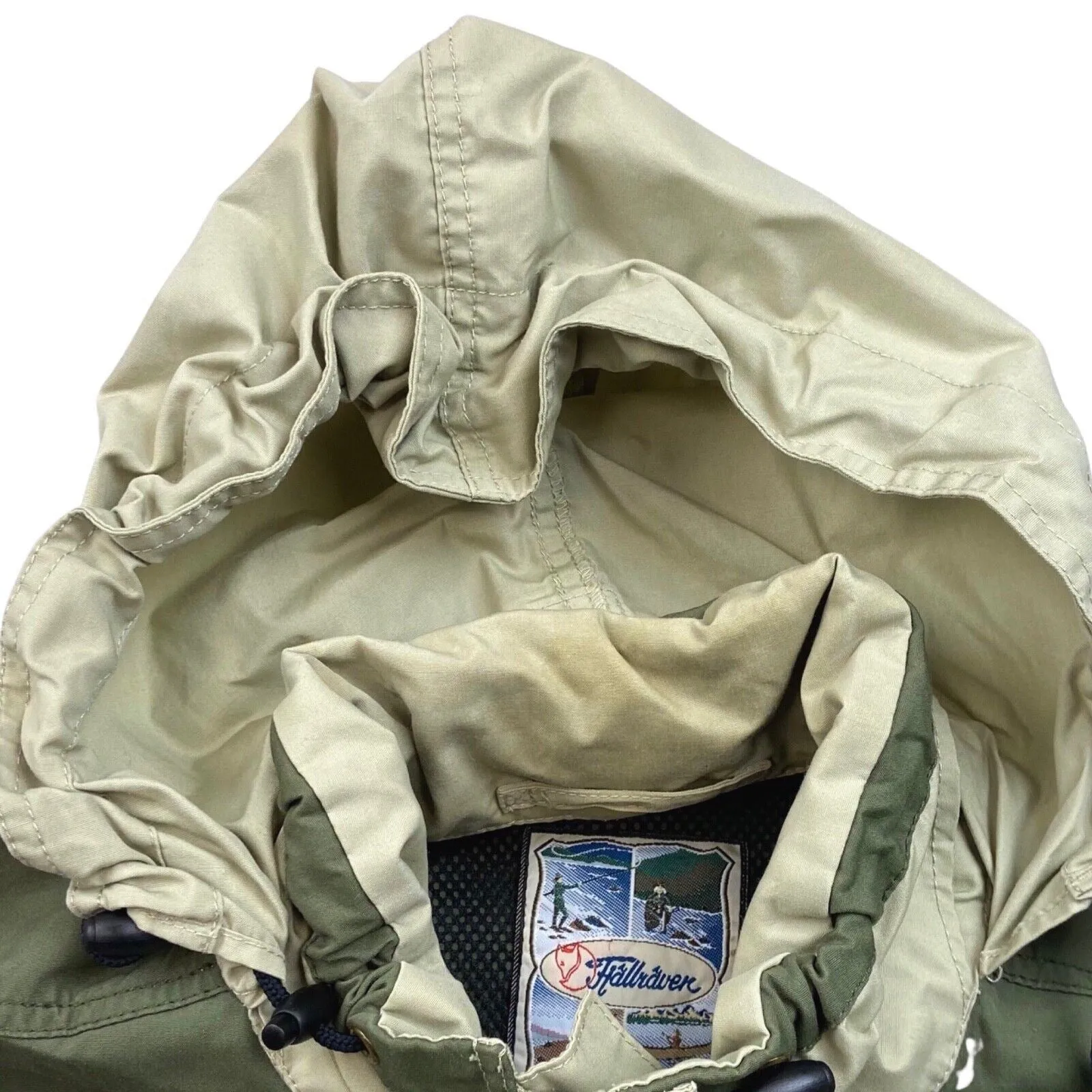 Beige and Khaki Green Fjallraven Parka Explorer Outdoor Jacket XL