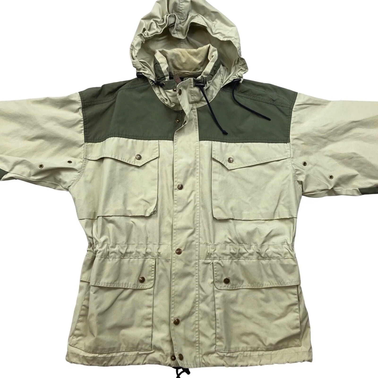 Beige and Khaki Green Fjallraven Parka Explorer Outdoor Jacket XL
