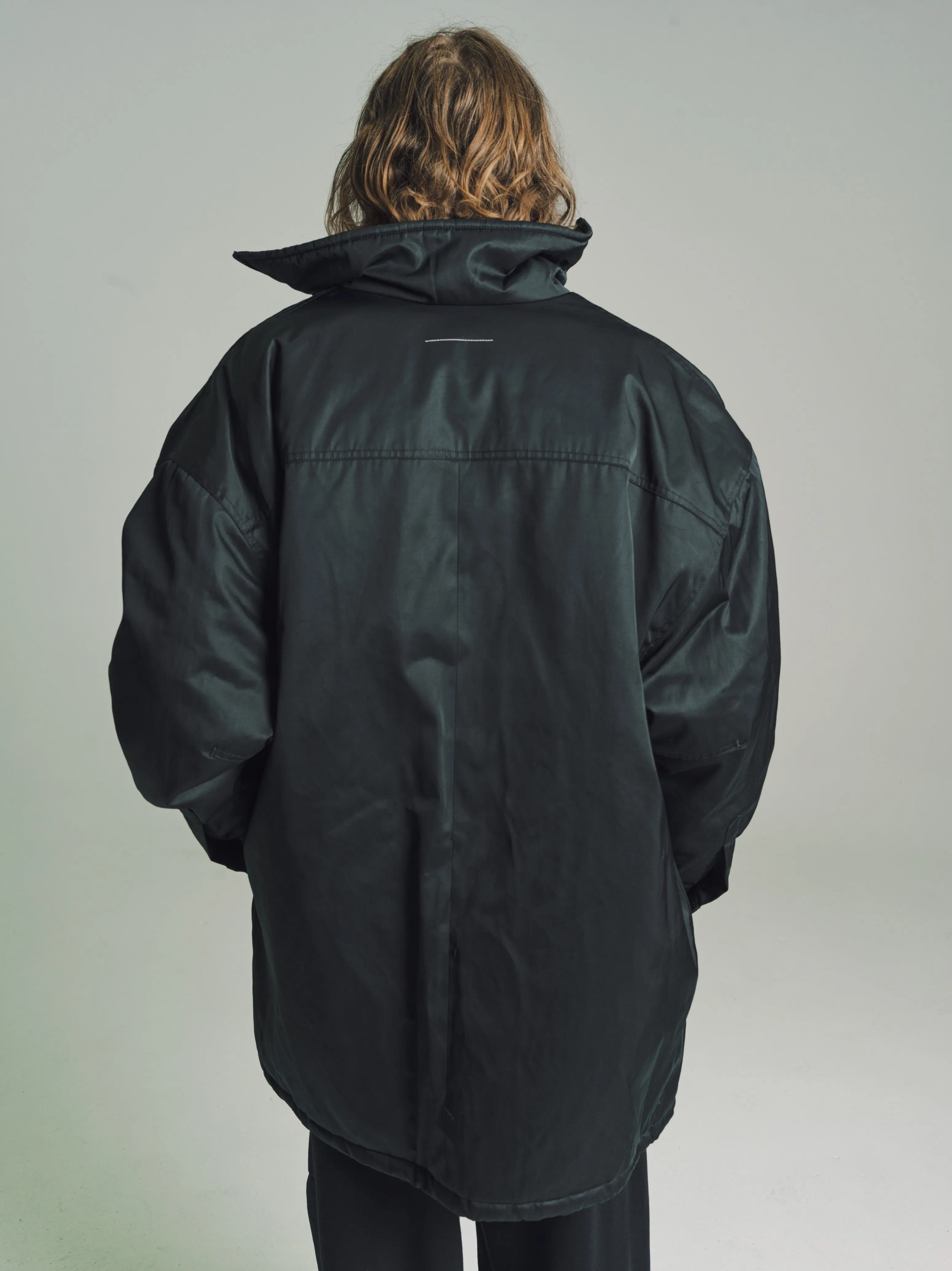 Black Nylon Quilted Shirt Jacket