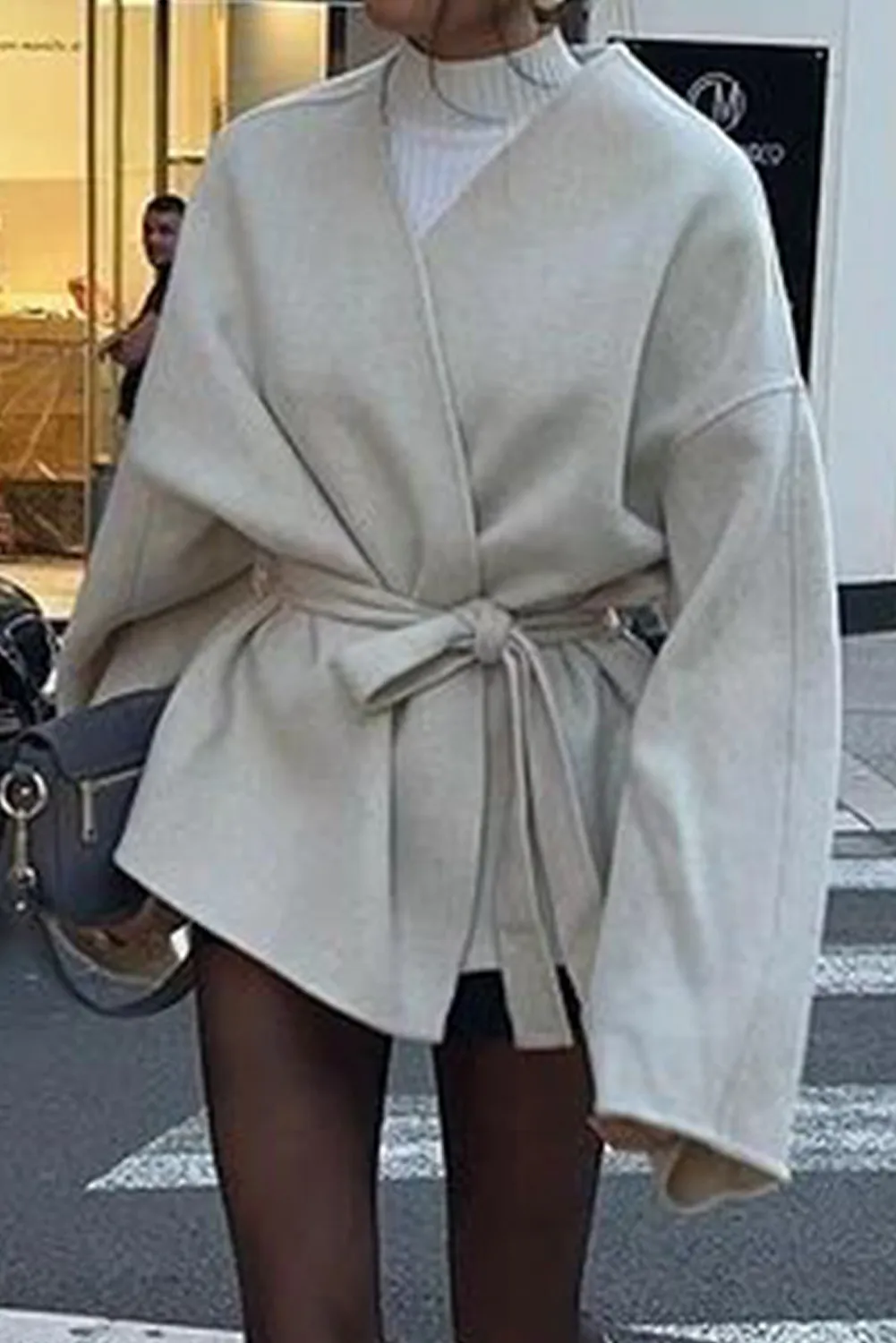 Blue Zone Planet |  Beige Solid Color Drop Sleeve Belted Trench Coat