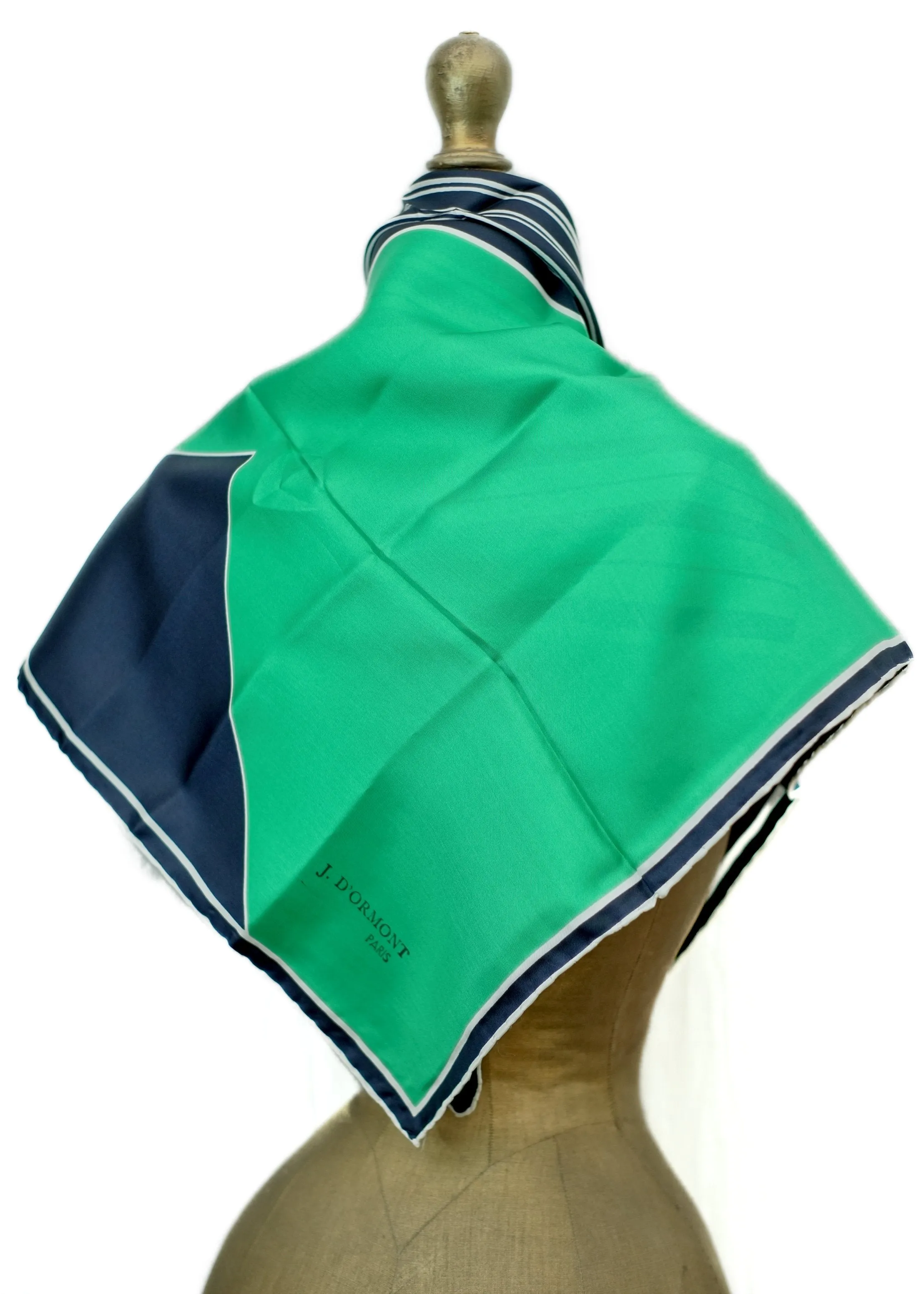 Green, White, Blue Vintage 60s Mod Silk Scarf • J D'Ormont