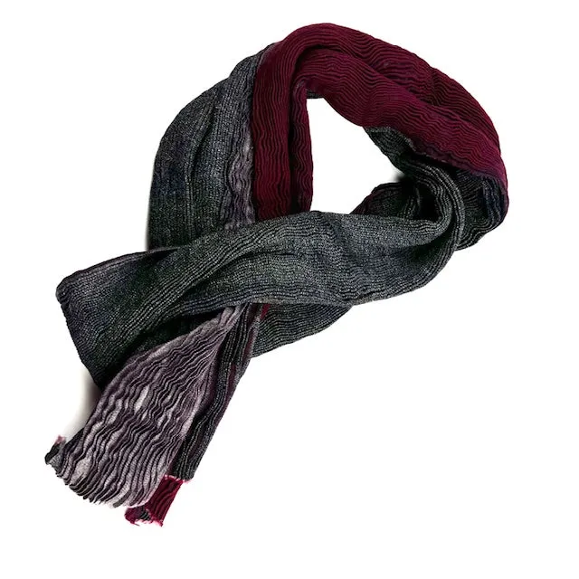 Hand Dyed Wool Scarf - Burgundy  Grays