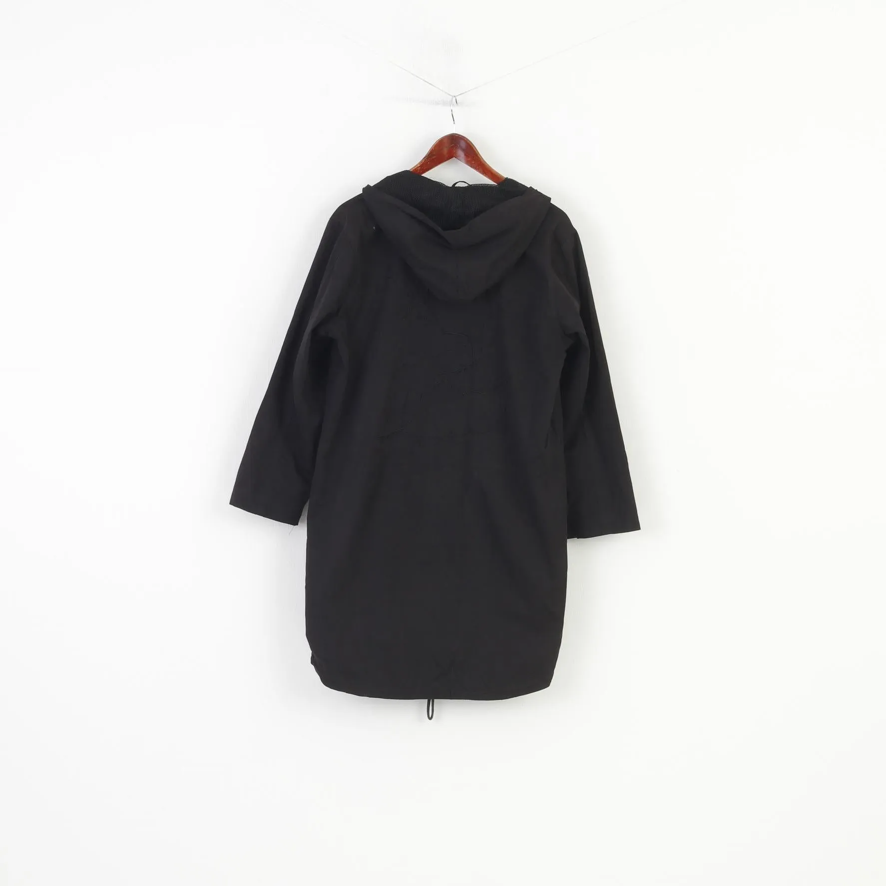 Jasmin Women 38 M Jacket Black Cotton Blend Long Full Zipper Hooded Parka Top