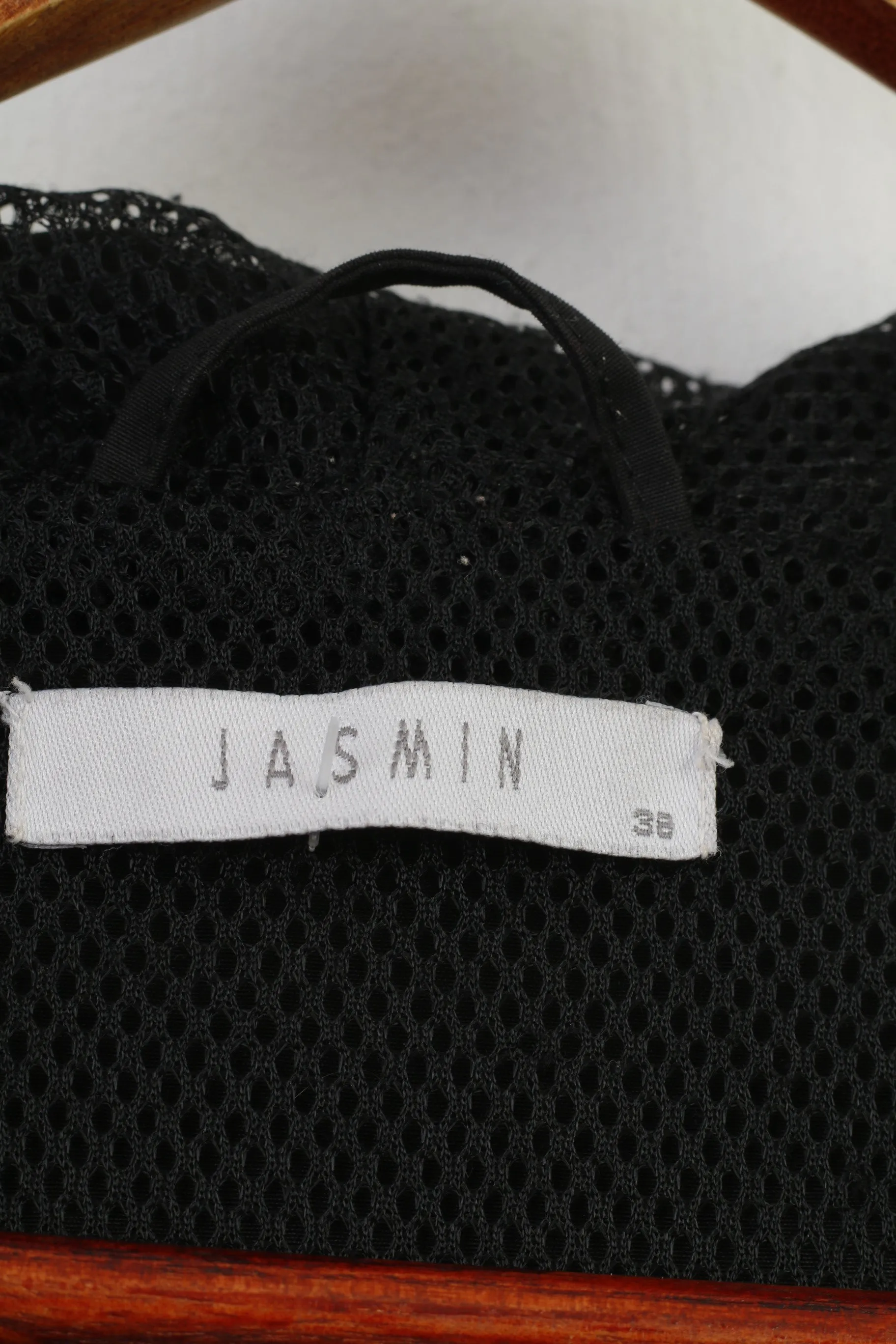 Jasmin Women 38 M Jacket Black Cotton Blend Long Full Zipper Hooded Parka Top