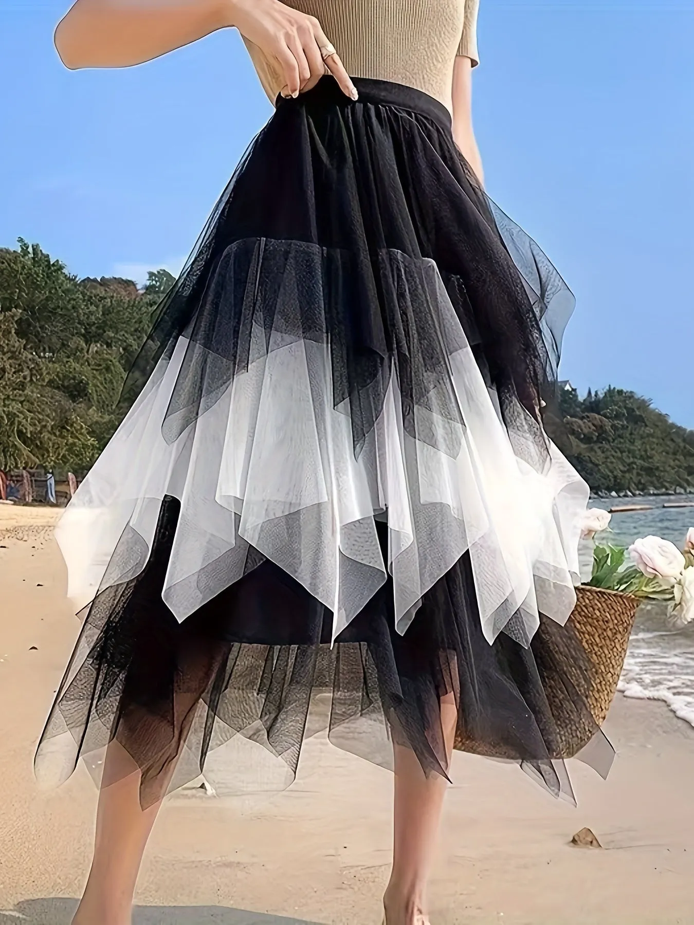 Lace Tiered High Waist Midi Skirt for Spring  Summer