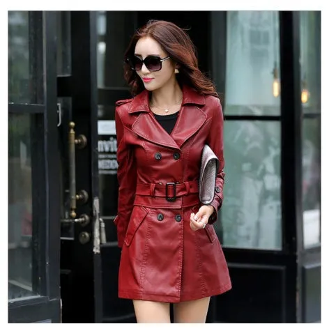 Luke – Slim-fit PU Leather Trench Coat