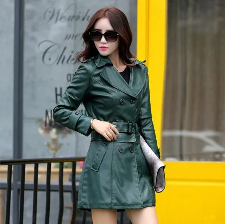 Luke – Slim-fit PU Leather Trench Coat