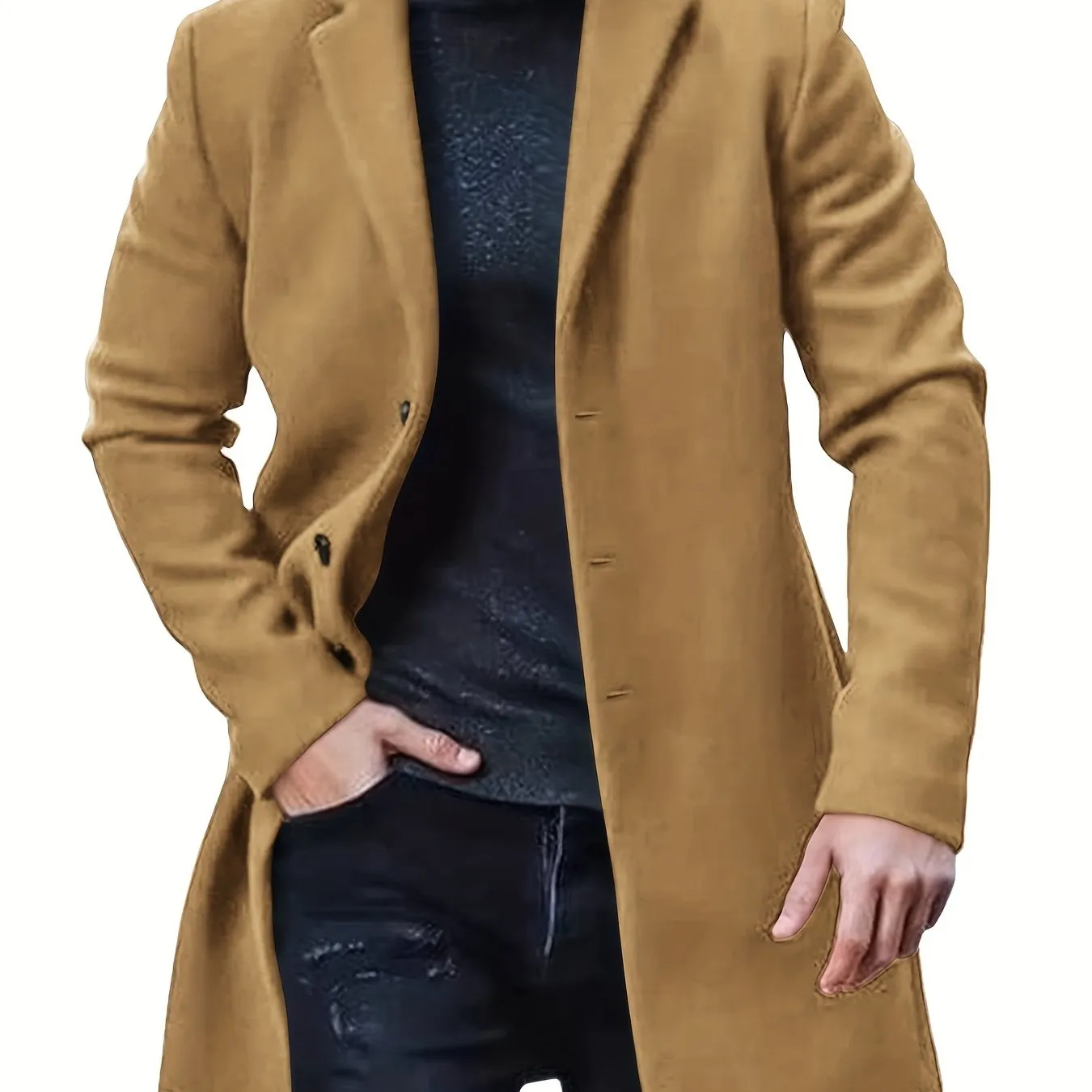 Men's Retro Trench Coat, Semi-formal Warm Single Breasted Overcoat For Fall Winter Business
