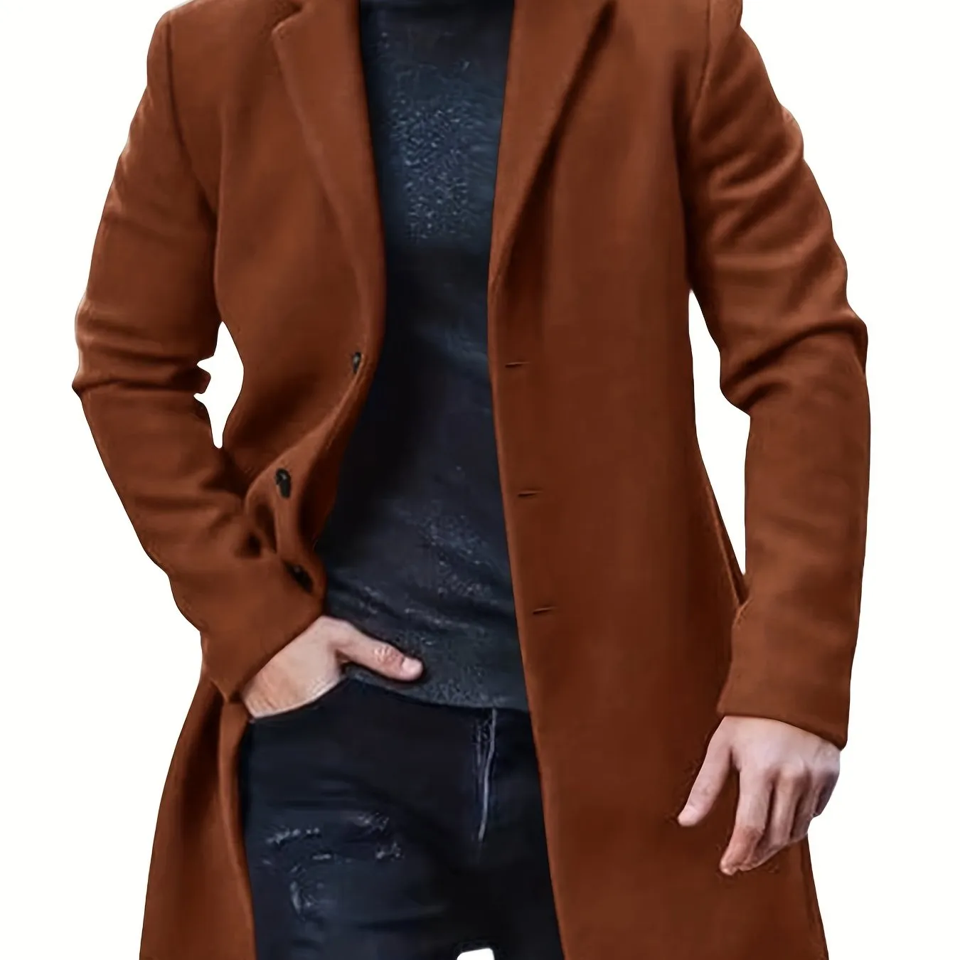Men's Retro Trench Coat, Semi-formal Warm Single Breasted Overcoat For Fall Winter Business