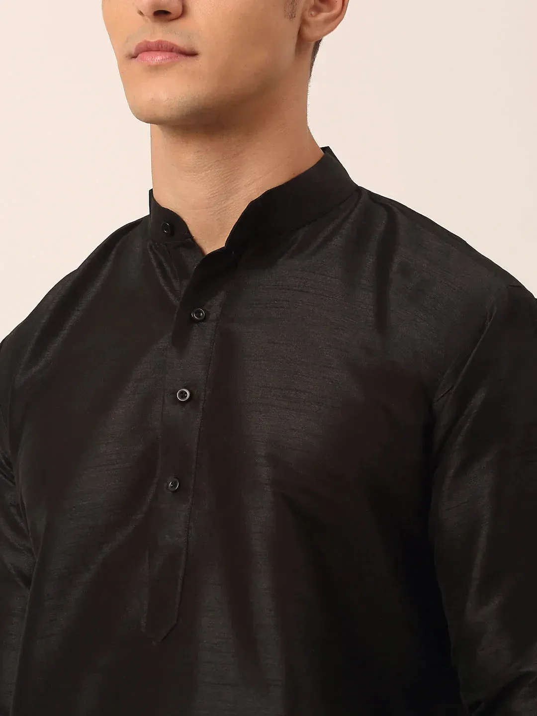 Men'S Solid Kurta Pyjama With Green Woven Design Nehru Jacket