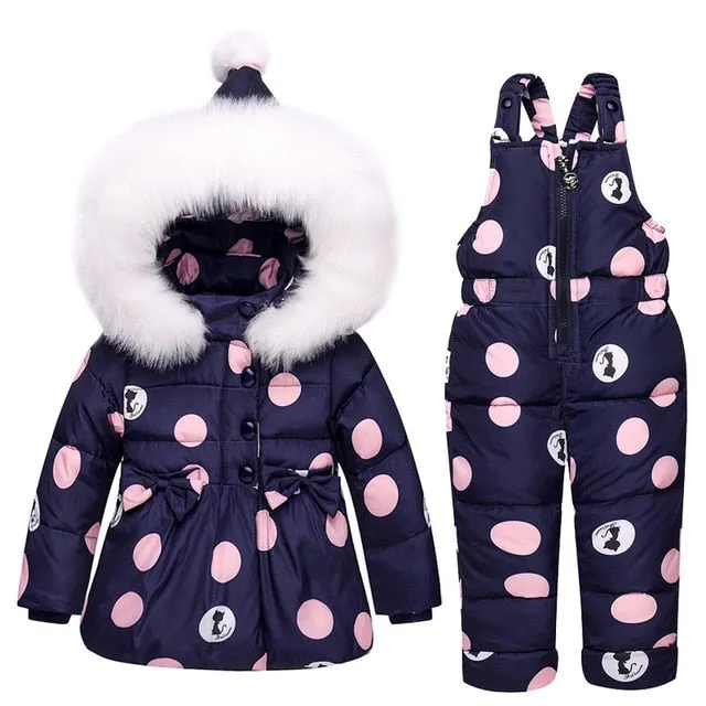 MOF Kids girls snowsuit toddler puffer hooded jacket & bib pants