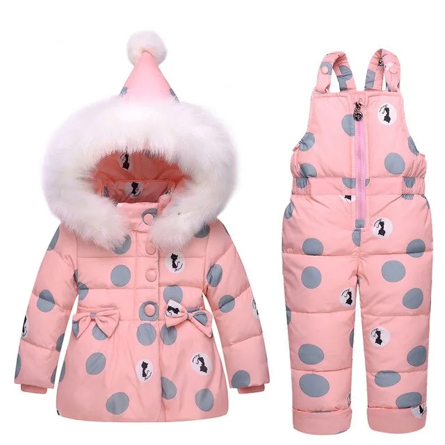 MOF Kids girls snowsuit toddler puffer hooded jacket & bib pants