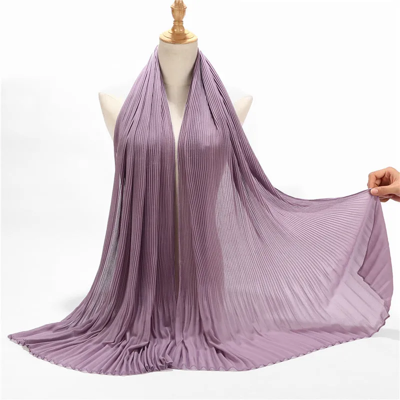 MSL073 solid color pleated pearl chiffon hijab