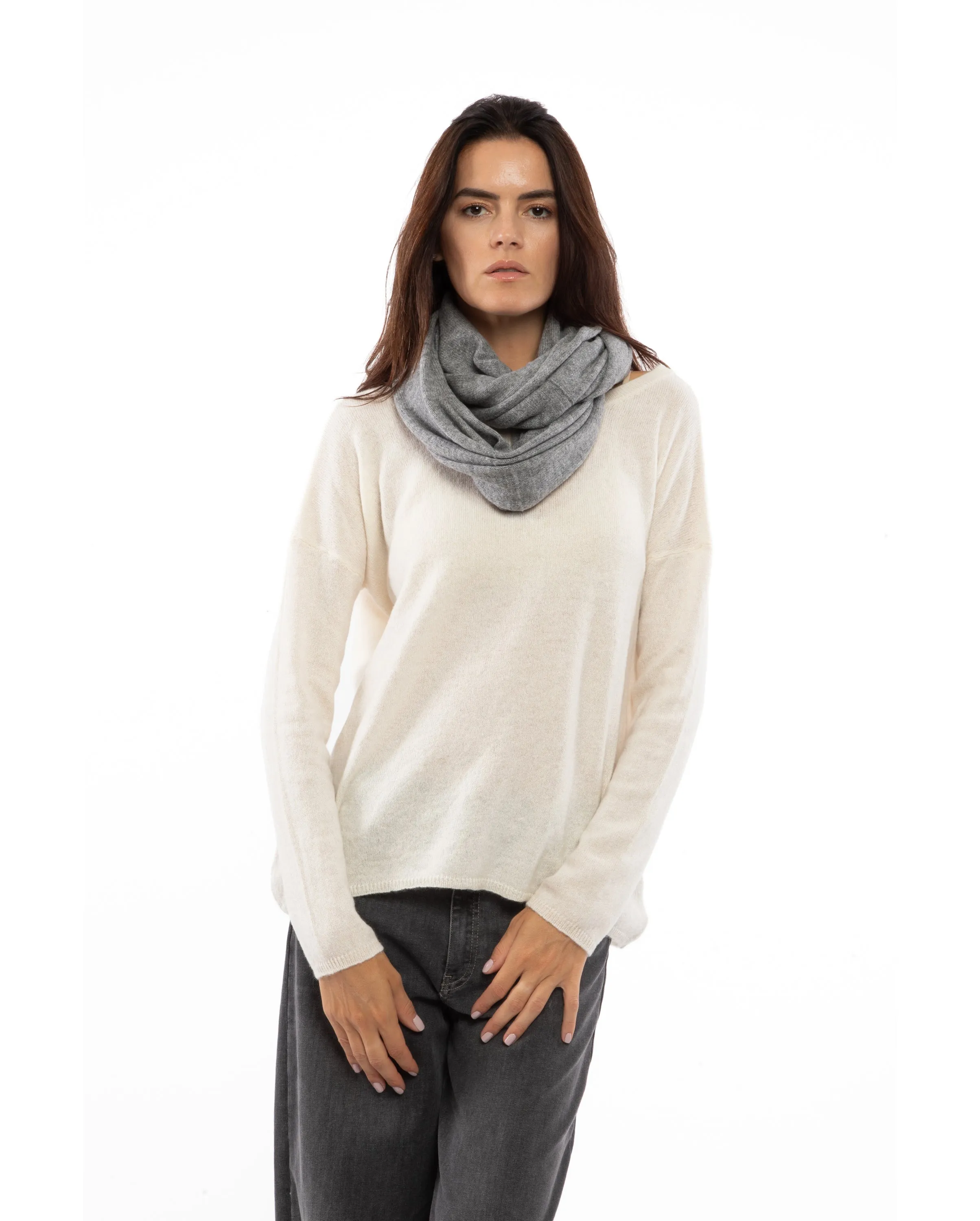 NEW FALL 24 - Women's Maxi Cashmere Neck Scarf Melange Blue