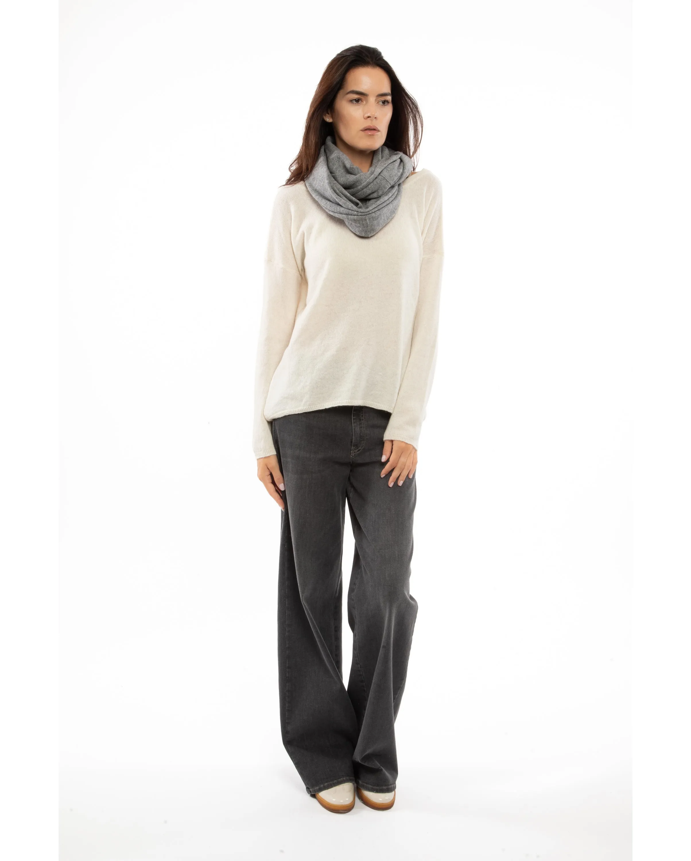 NEW FALL 24 - Women's Maxi Cashmere Neck Scarf Melange Blue