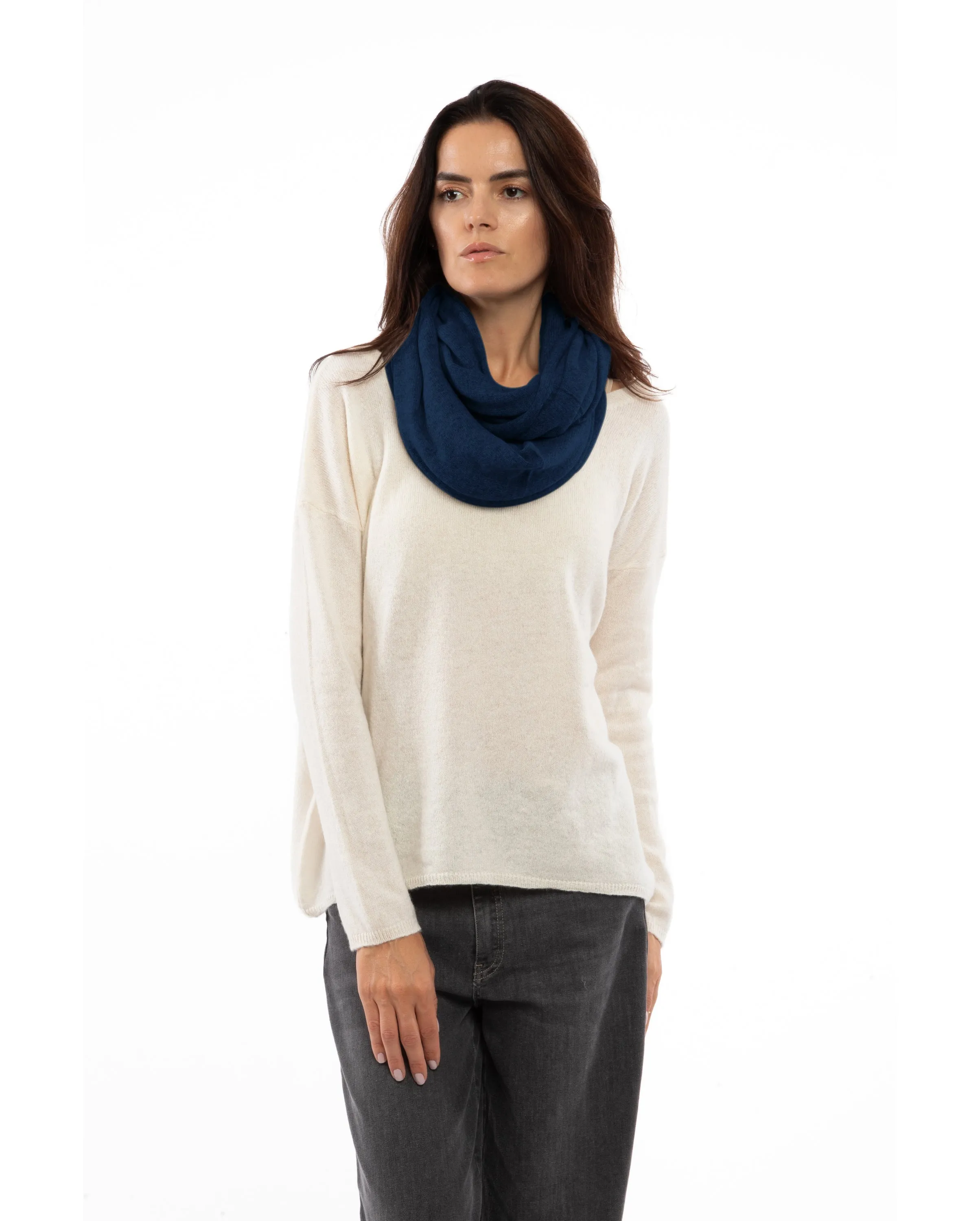 NEW FALL 24 - Women's Maxi Cashmere Neck Scarf Melange Blue
