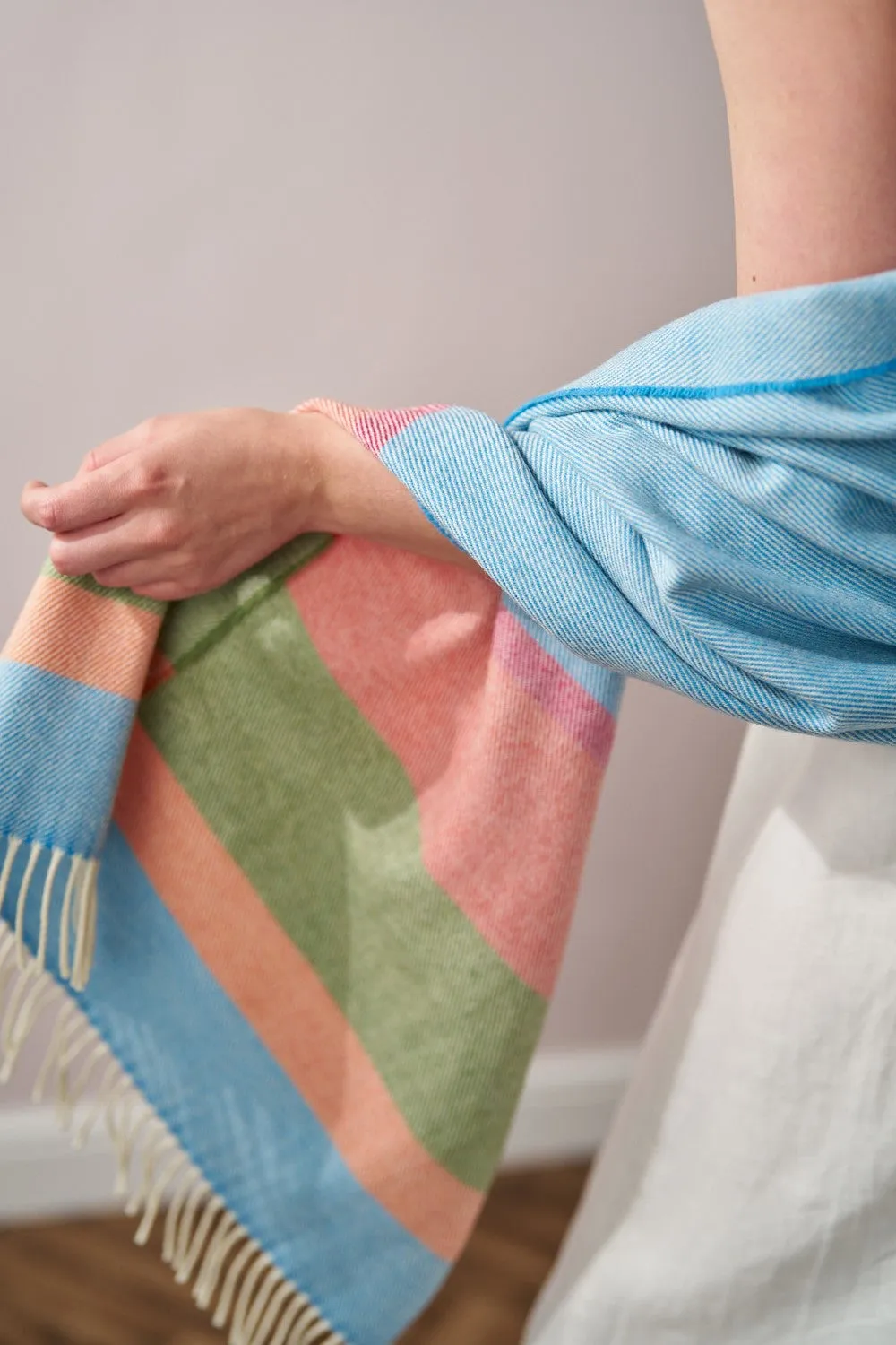 Oversized Blanket Scarf: Azure Stripe