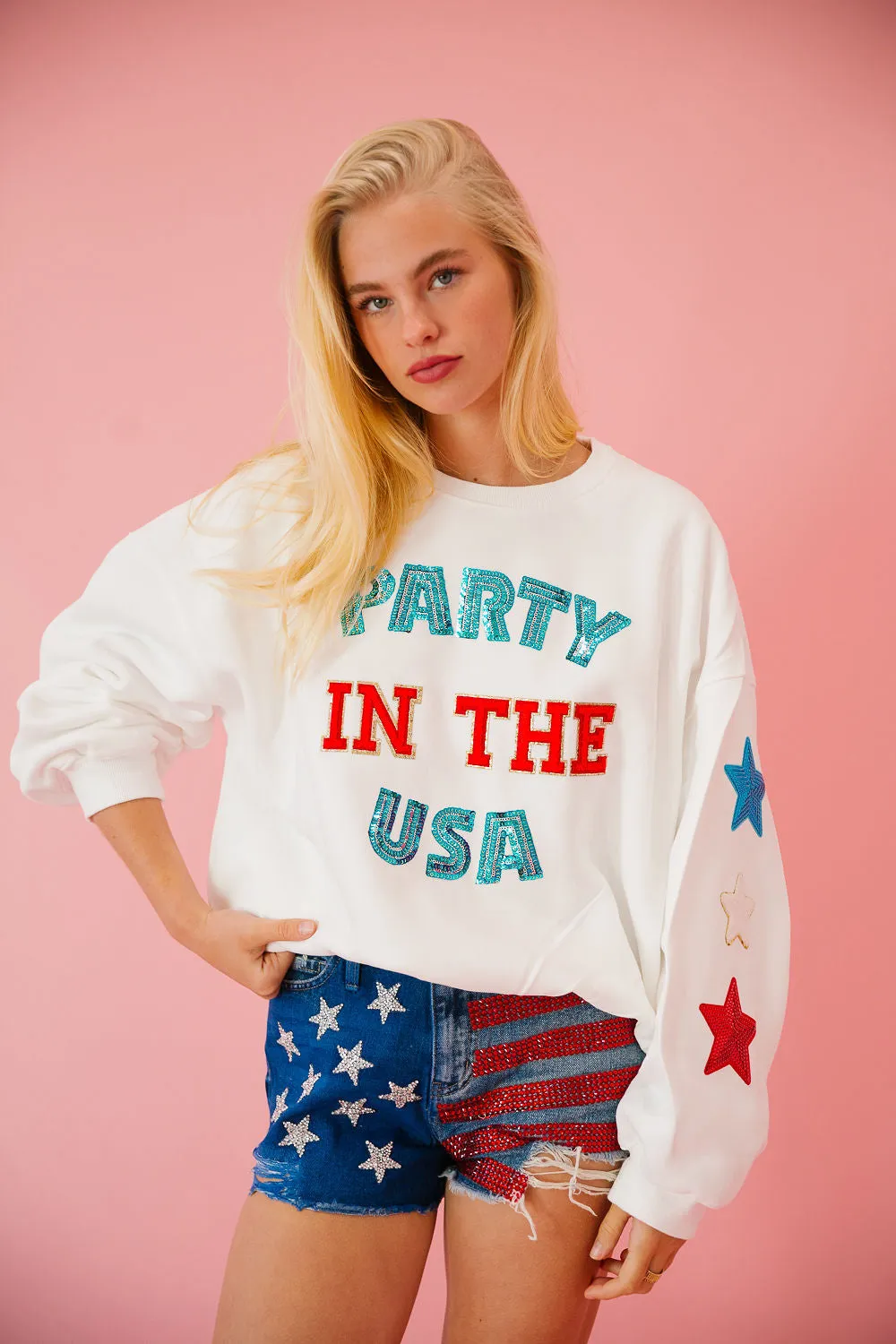 PARTY IN THE USA WHITE PULLOVER