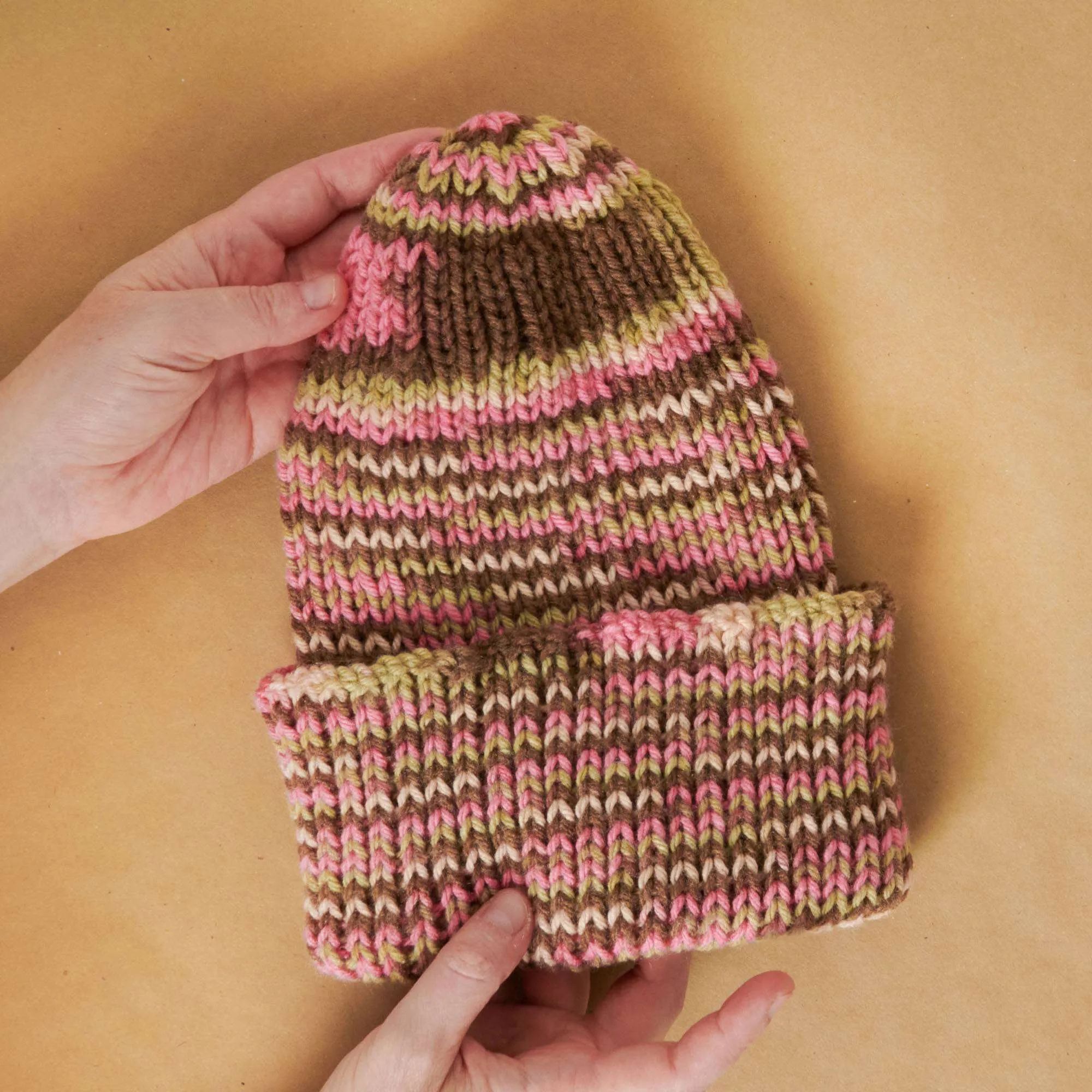 Red Heart Knit Bottom Up Ribbed Beanie
