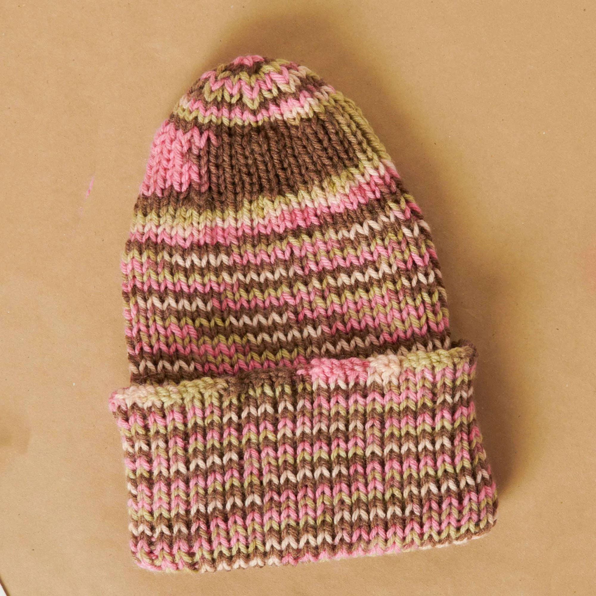 Red Heart Knit Bottom Up Ribbed Beanie