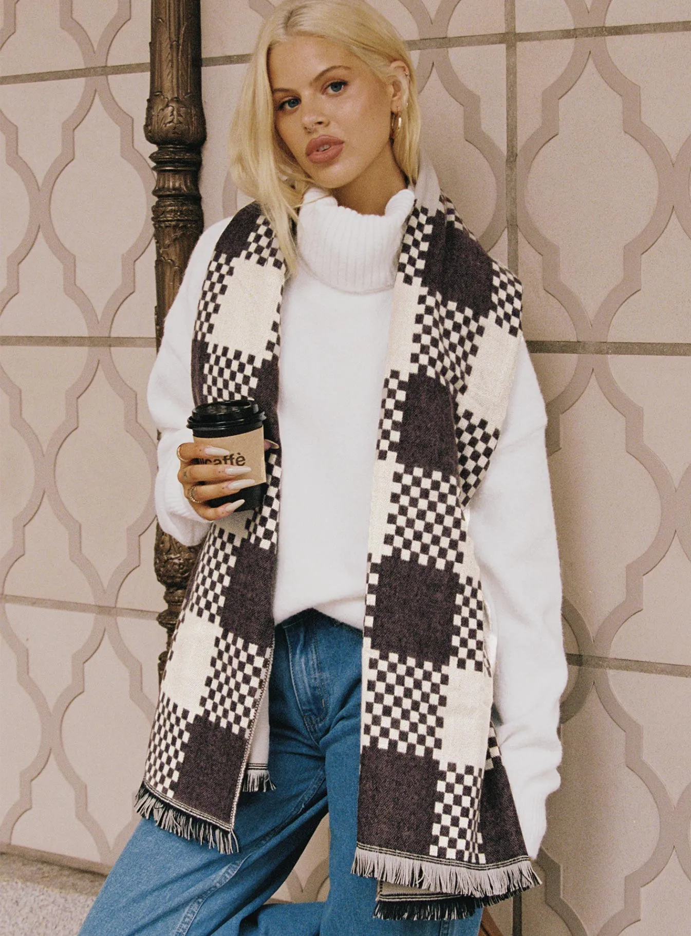 Ruthie Check Scarf Brown / White