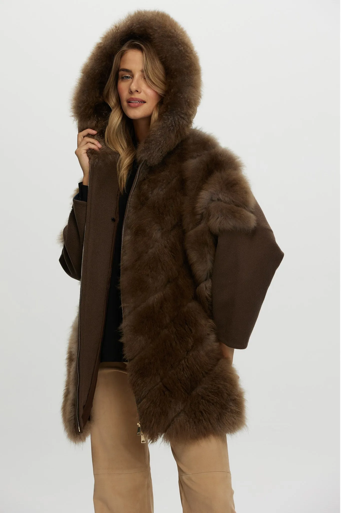 Select Cashmere Goat Diagonal Parka with Loro Piana Cashmere Sleeves and Back