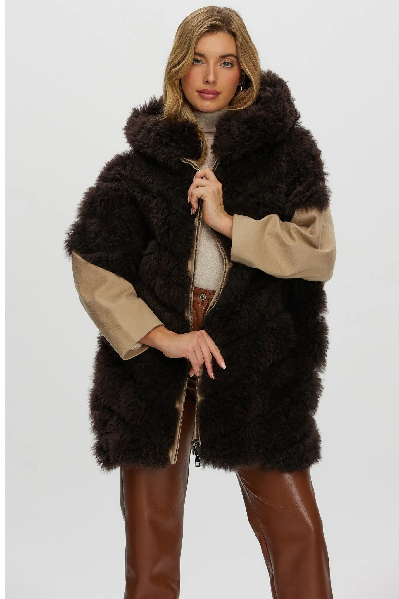 Select Cashmere Goat Diagonal Parka with Loro Piana Cashmere Sleeves and Back