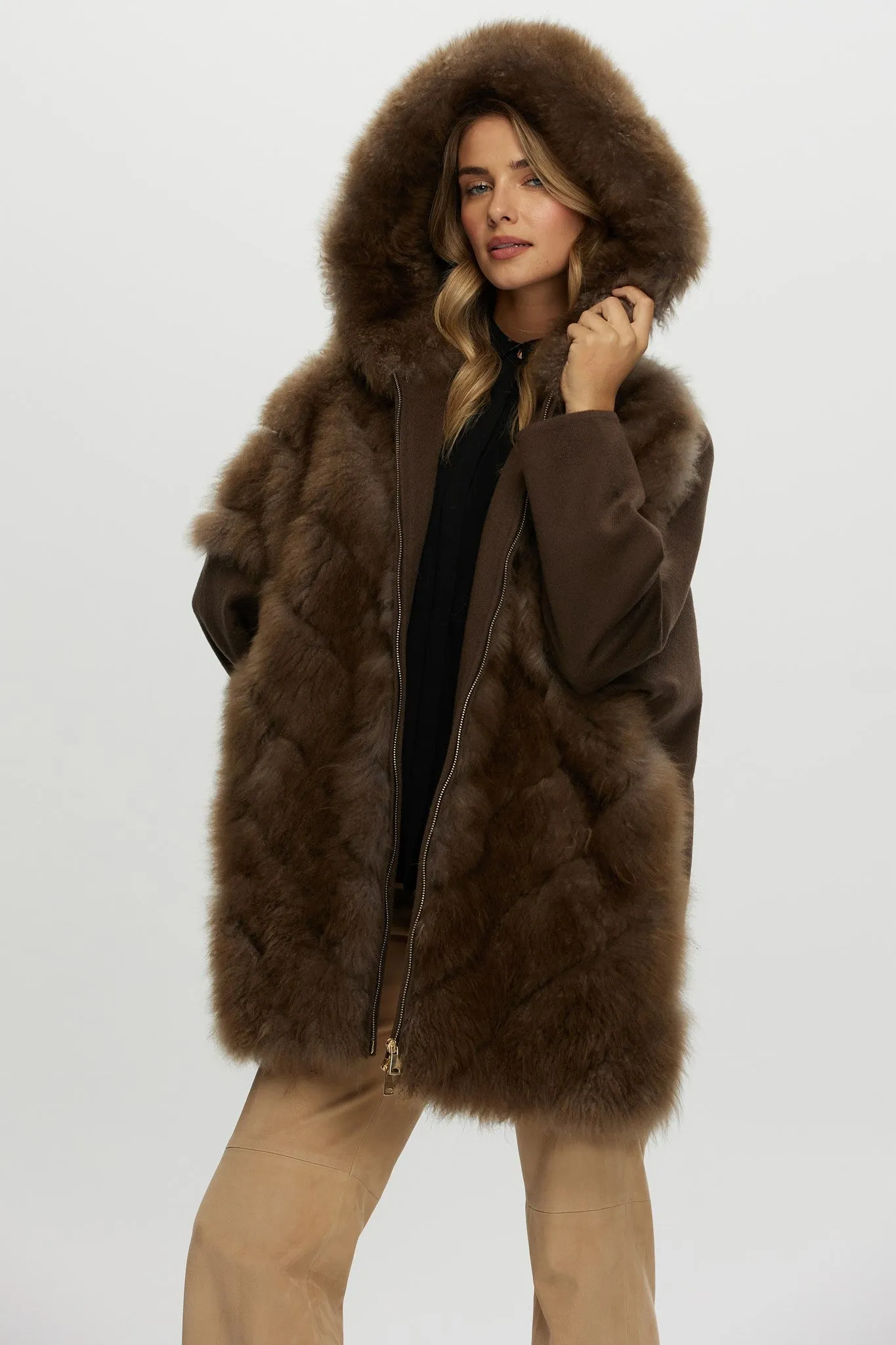 Select Cashmere Goat Diagonal Parka with Loro Piana Cashmere Sleeves and Back