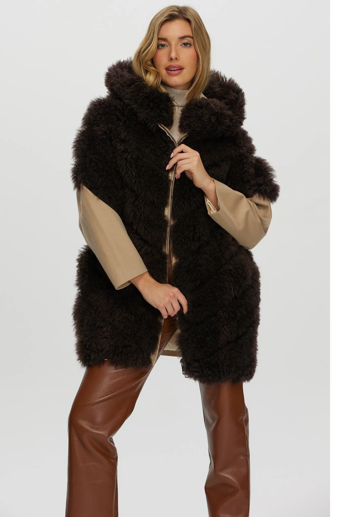 Select Cashmere Goat Diagonal Parka with Loro Piana Cashmere Sleeves and Back