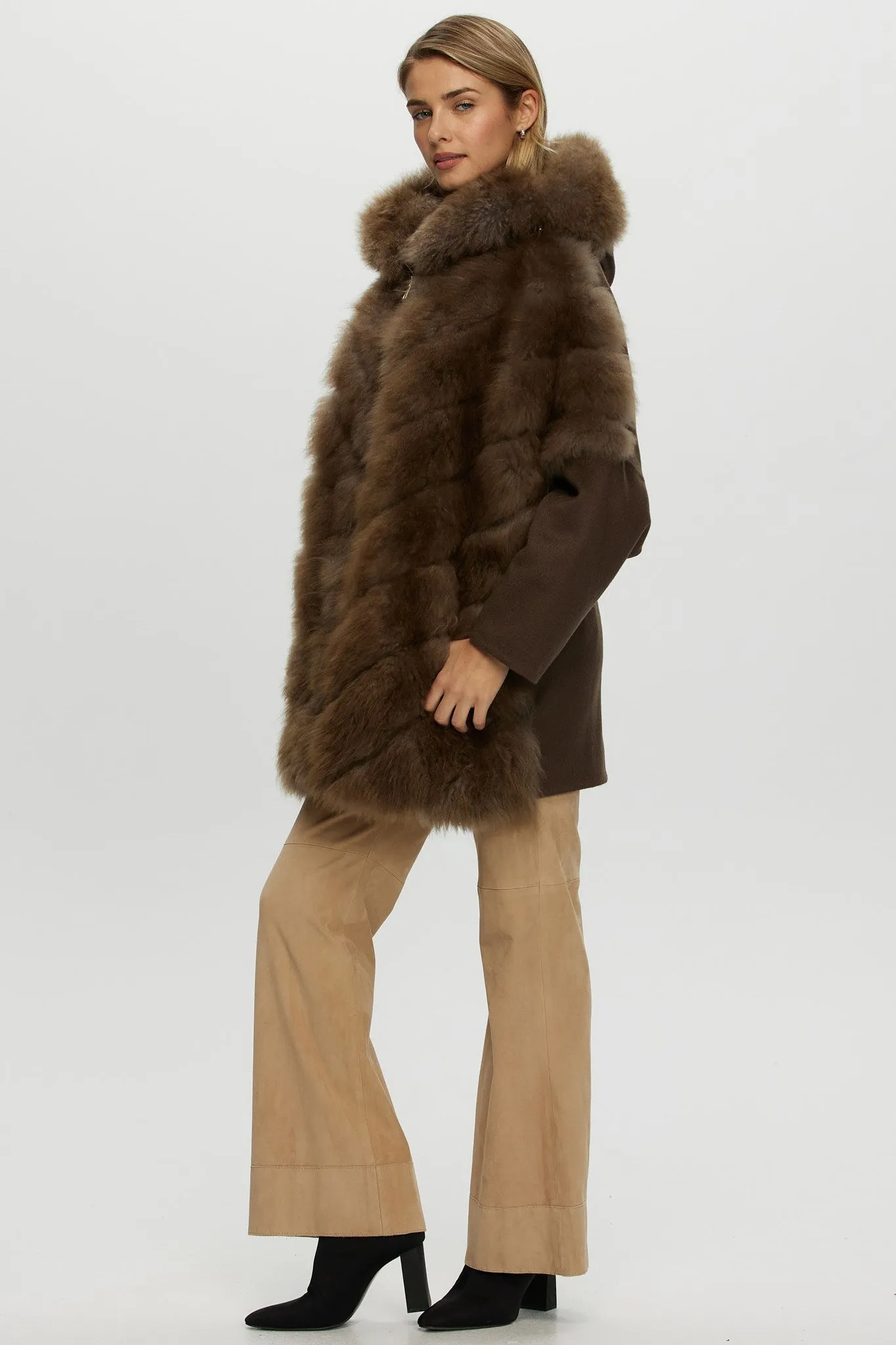 Select Cashmere Goat Diagonal Parka with Loro Piana Cashmere Sleeves and Back
