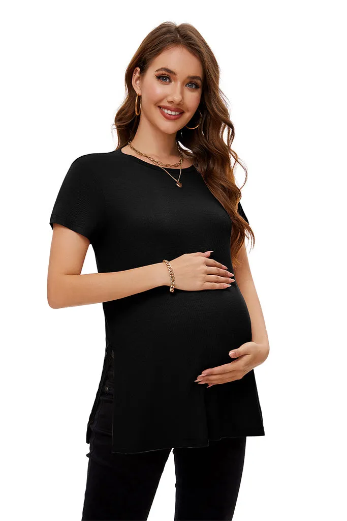Smallshow Split Hem Ribbed Maternity Top
