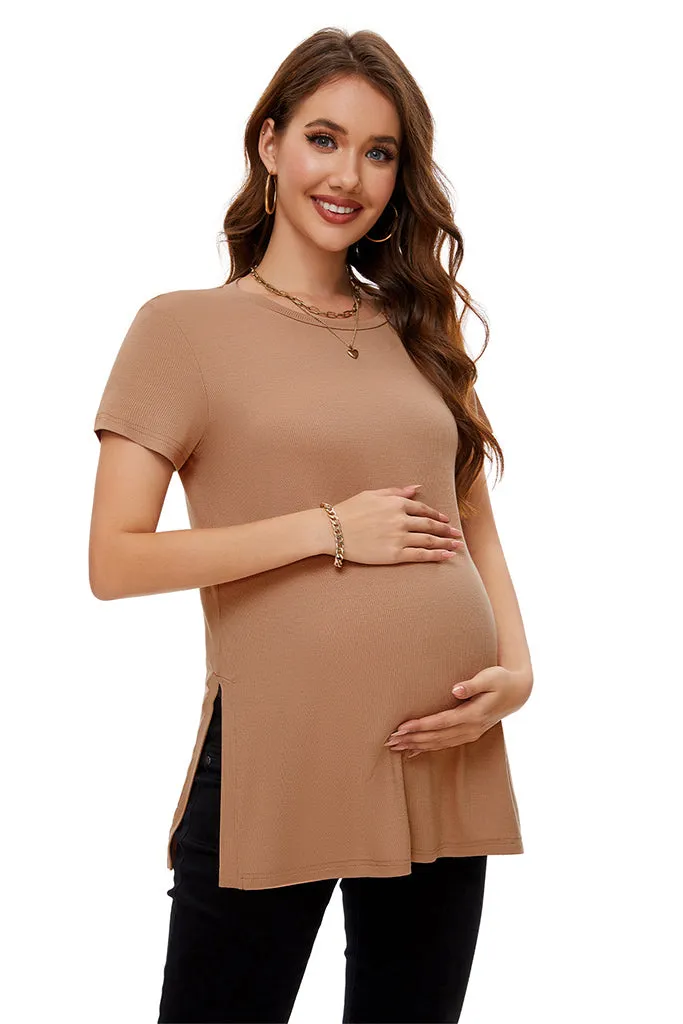 Smallshow Split Hem Ribbed Maternity Top