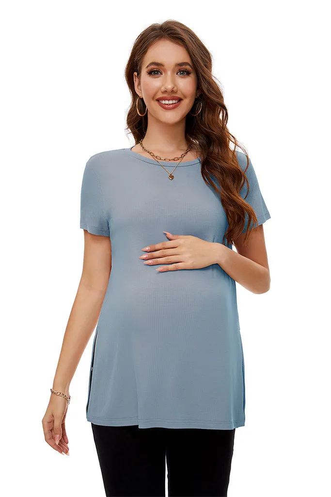 Smallshow Split Hem Ribbed Maternity Top