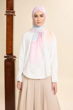 Thalia Candy Cream Abstract Square Voile Scarf