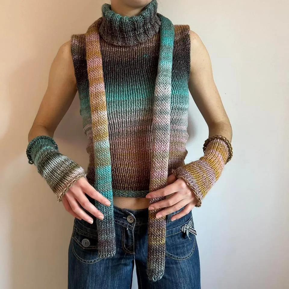 The Alba Vest - striped ombré turtleneck knit vest