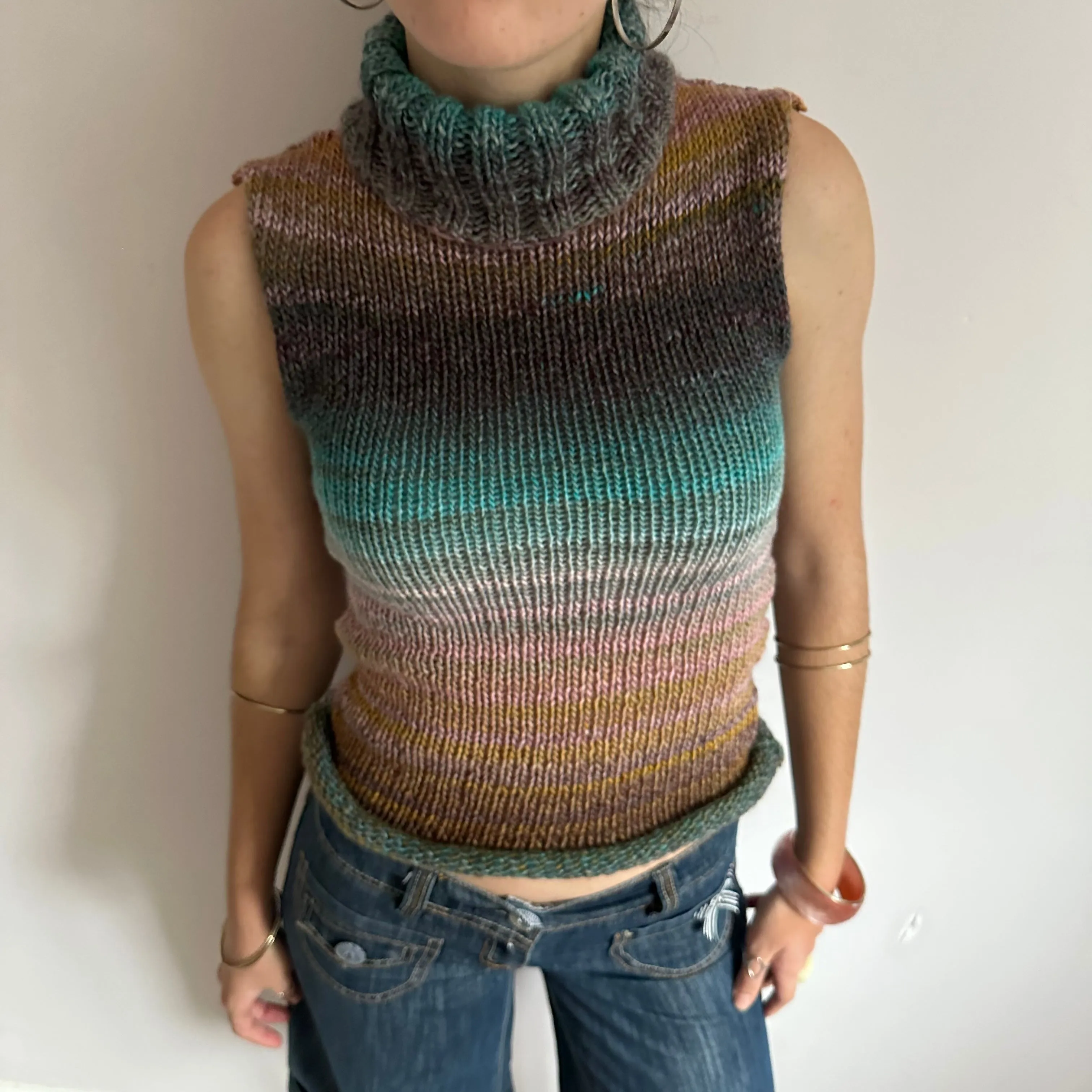 The Alba Vest - striped ombré turtleneck knit vest