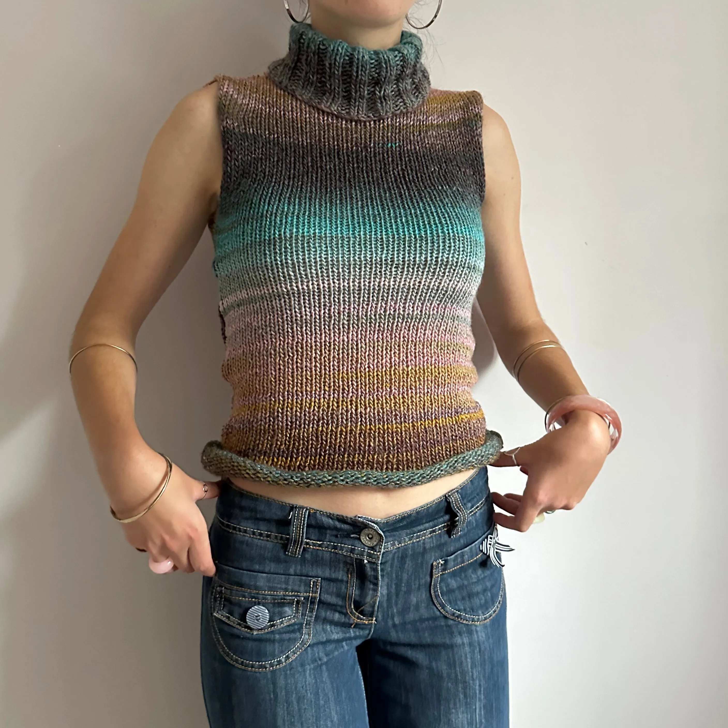 The Alba Vest - striped ombré turtleneck knit vest