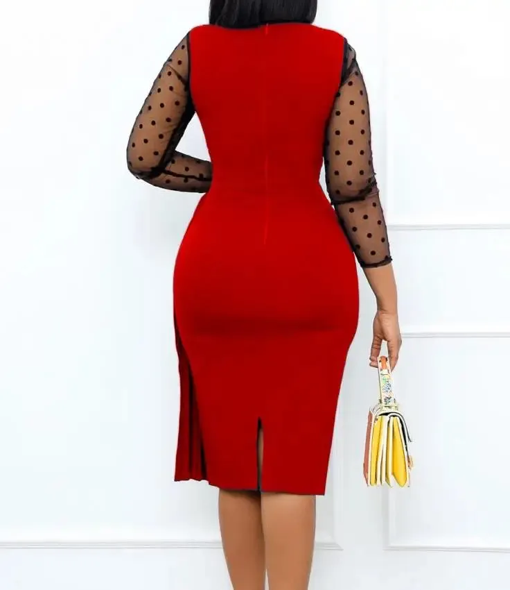 Trendy Mesh Long Sleeve Temperament Elegant Dress