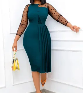 Trendy Mesh Long Sleeve Temperament Elegant Dress
