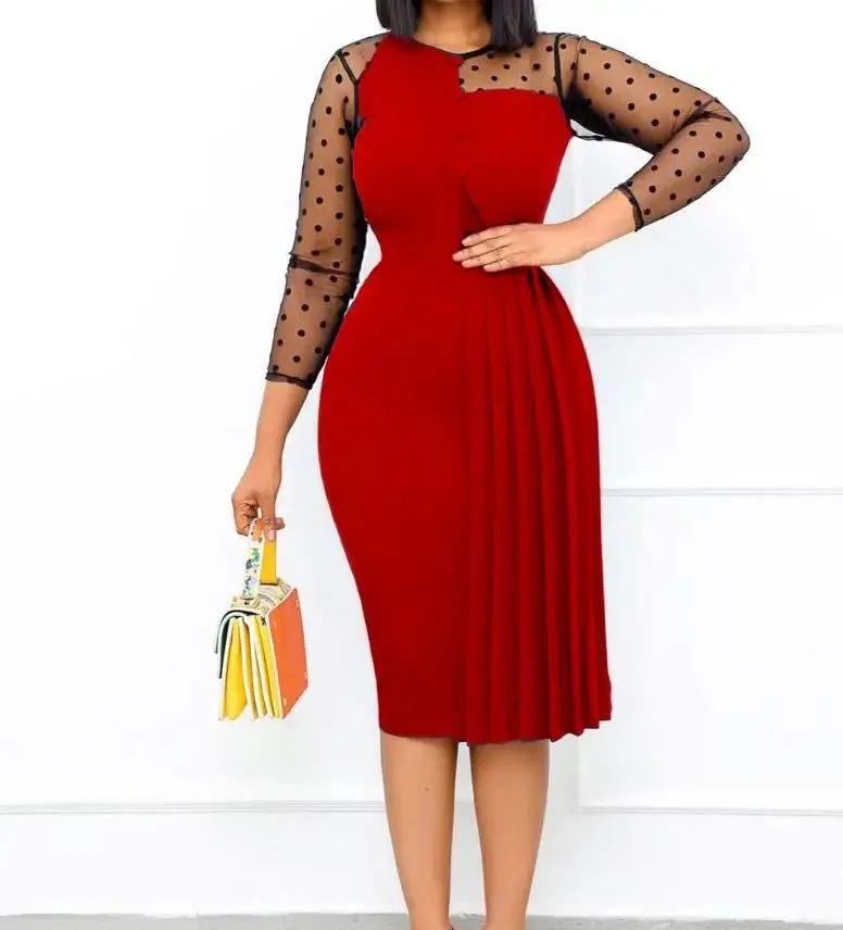 Trendy Mesh Long Sleeve Temperament Elegant Dress
