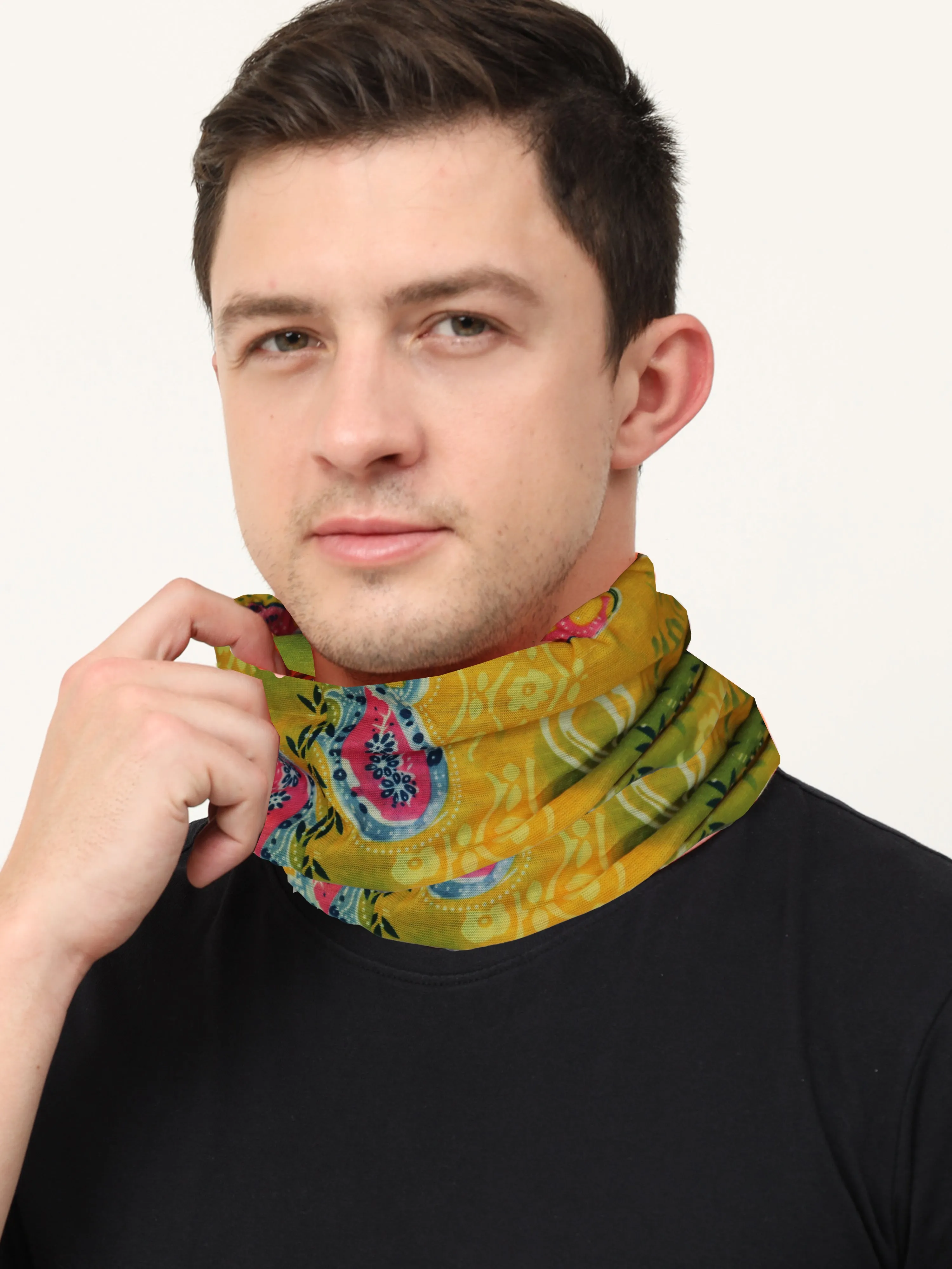 UrGear Men Women Unisex Adults and Kids Yellow Printed Bamboo Anti Microbial Multipurpose FREE SIZE Bandana