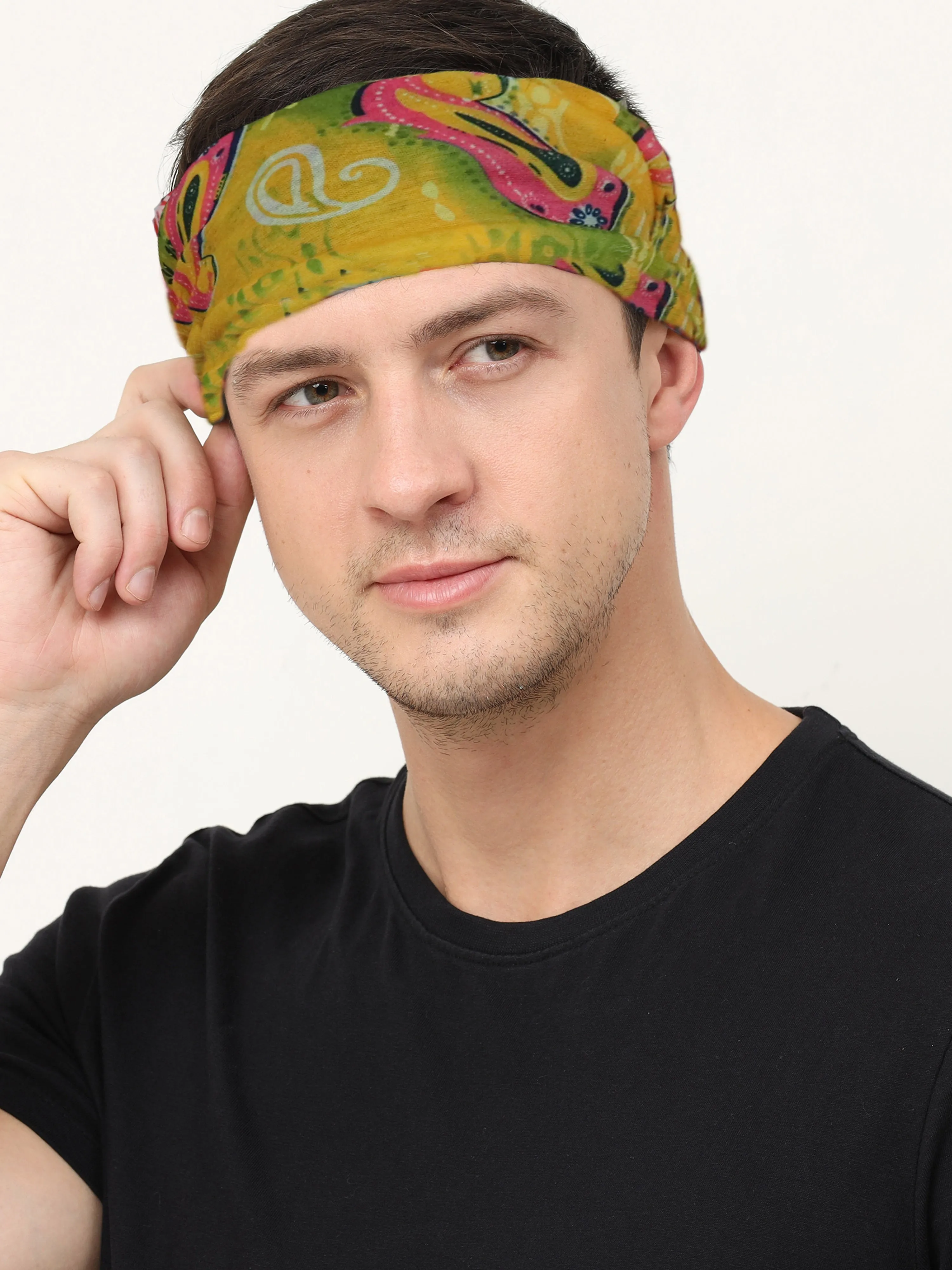 UrGear Men Women Unisex Adults and Kids Yellow Printed Bamboo Anti Microbial Multipurpose FREE SIZE Bandana